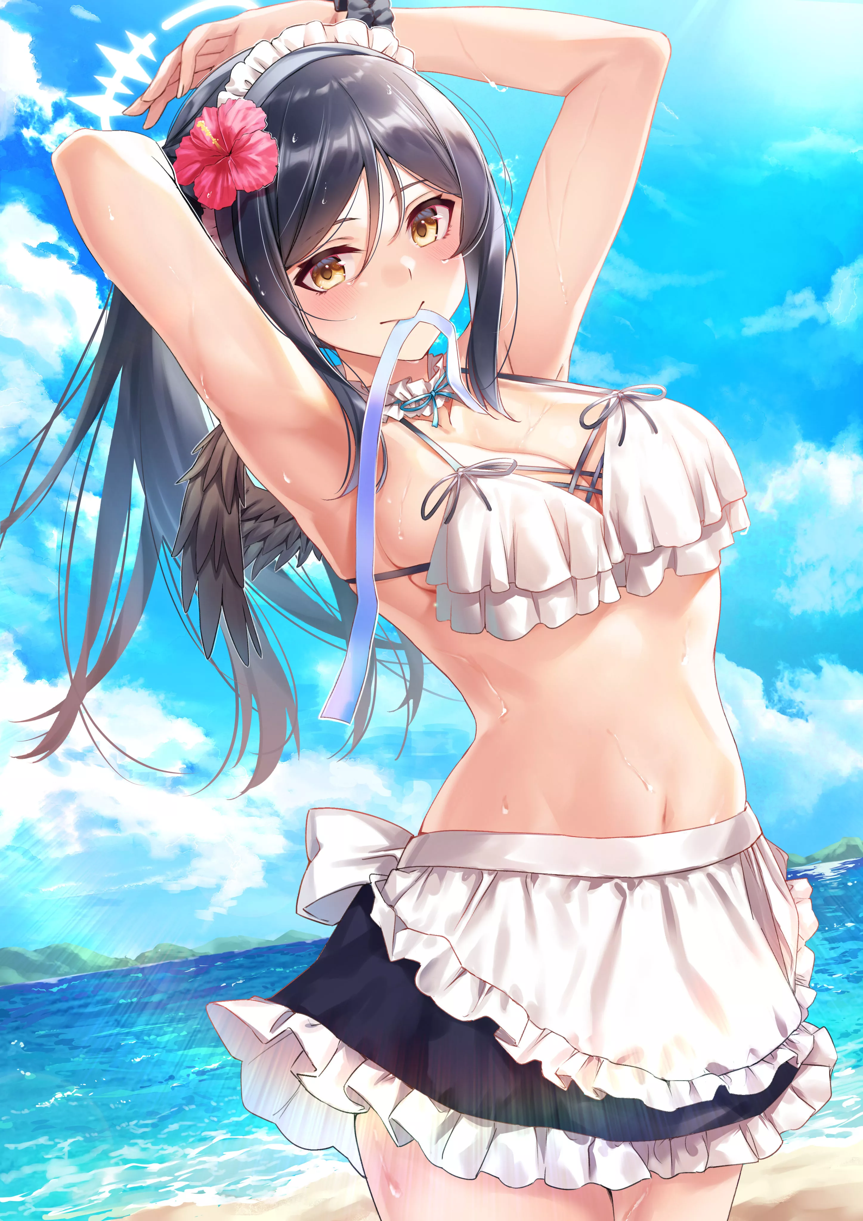 Fallen angel maid at the beach [Original] posted by midnightassassinmc