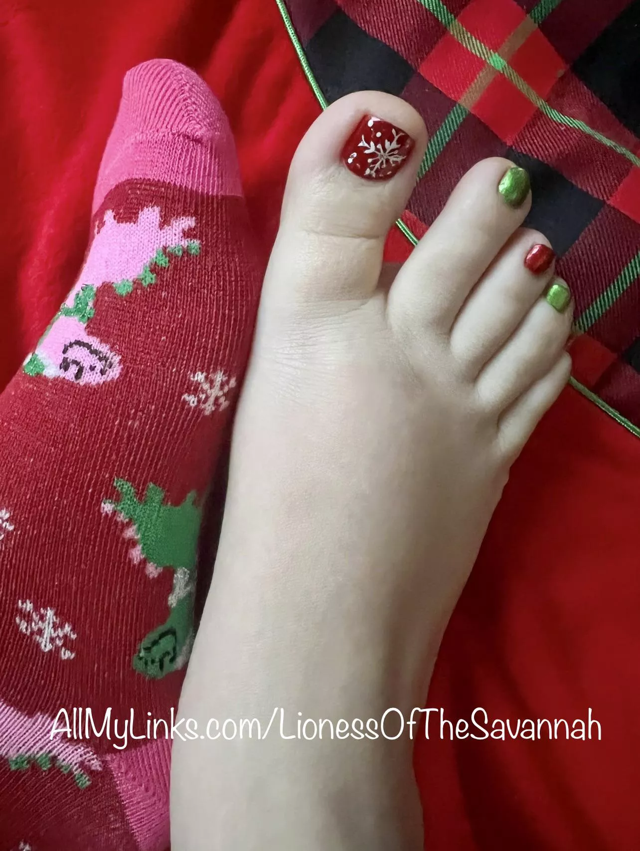 Feeling Festive! 🎄 Do you like my fresh Christmas pedicure?! ❤️❄️💚 posted by Savannahs_Feet