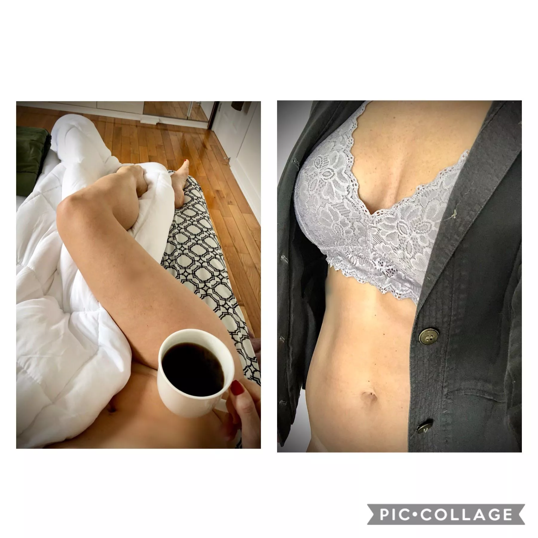 [F]emale 43, Slow start to my day. Enjoyed my coffee and some me time. Now time to get ready... should I keep the bra on ?? 😉 (oc) posted by bsbmilf