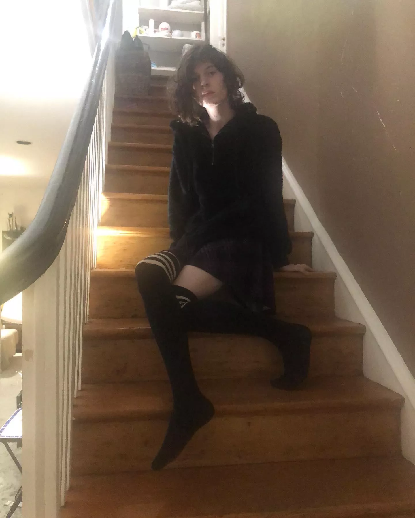 Femboy on da stairs what will he do?? posted by QuakerOatsFemBoy