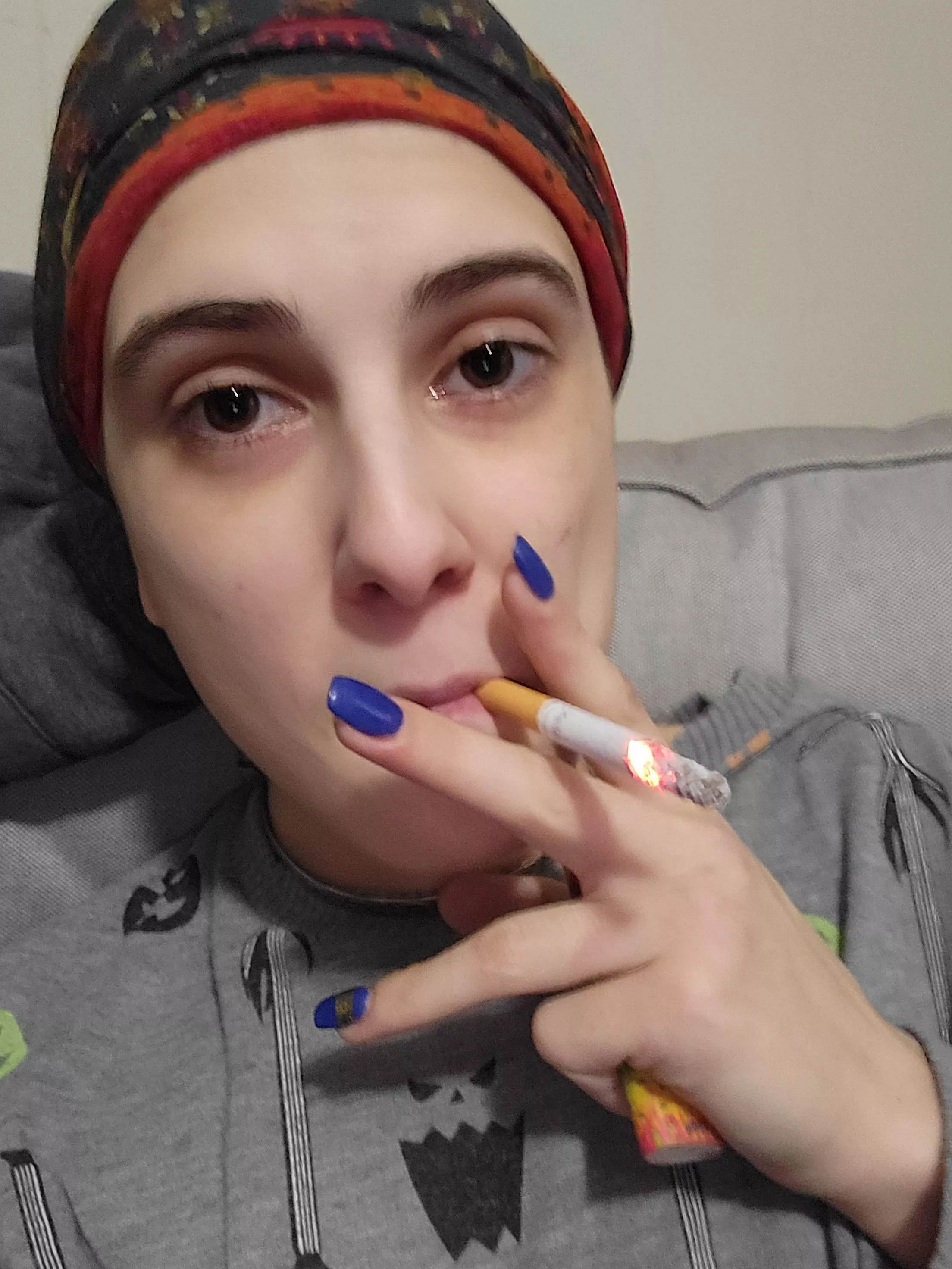 Finally feeling well enough to smoke normally! Hope I'm still cute without makeup on! 🚬😘 posted by Kinkylittlehippy