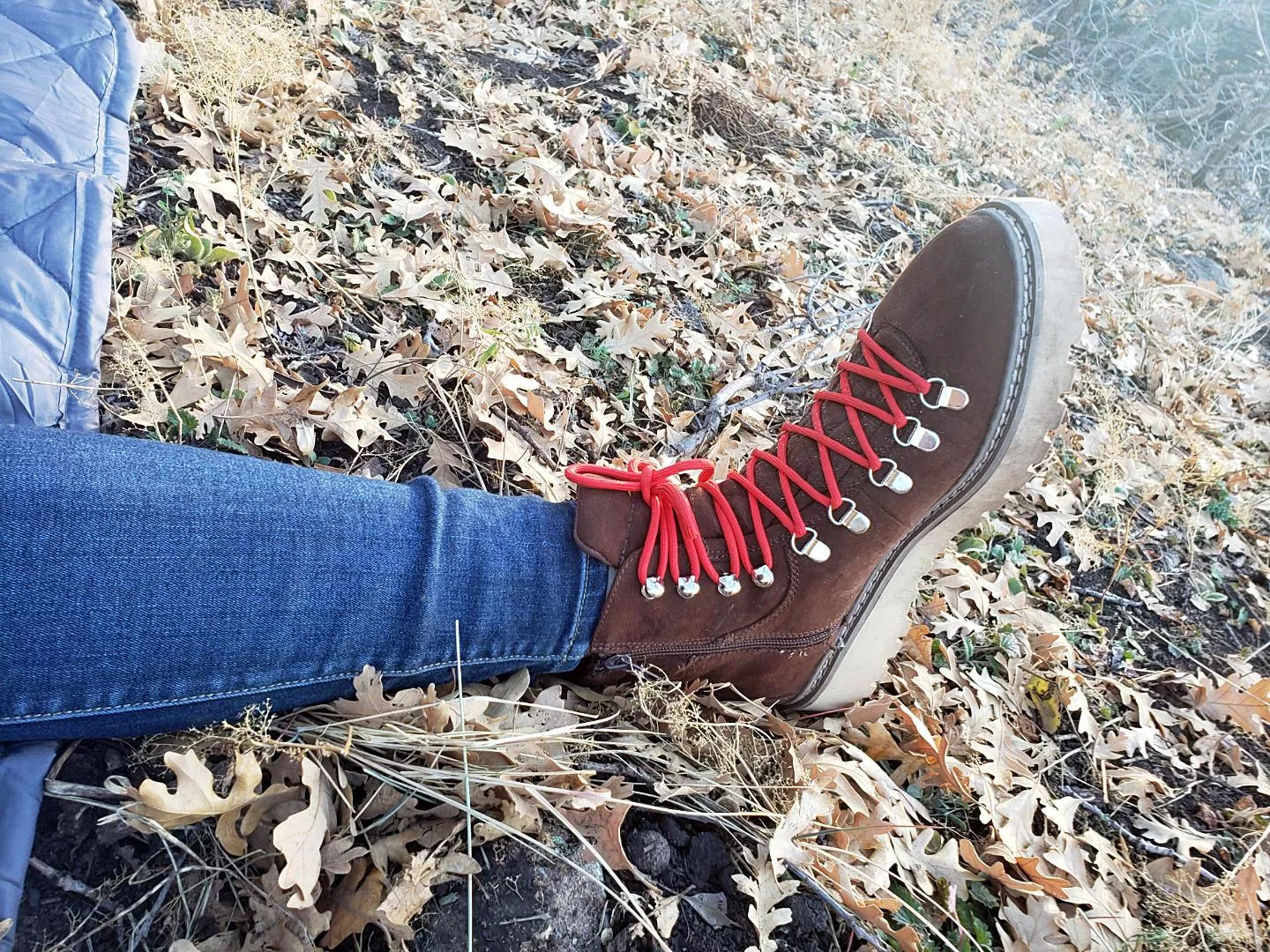 First boots for camping and metal detecting in the woods. Steve Madden. Came w brown and red laces both on originally. Plan on different brand for next pair but will stick with these for whatever their lifespan is. I love them so much. posted by ValerieShark