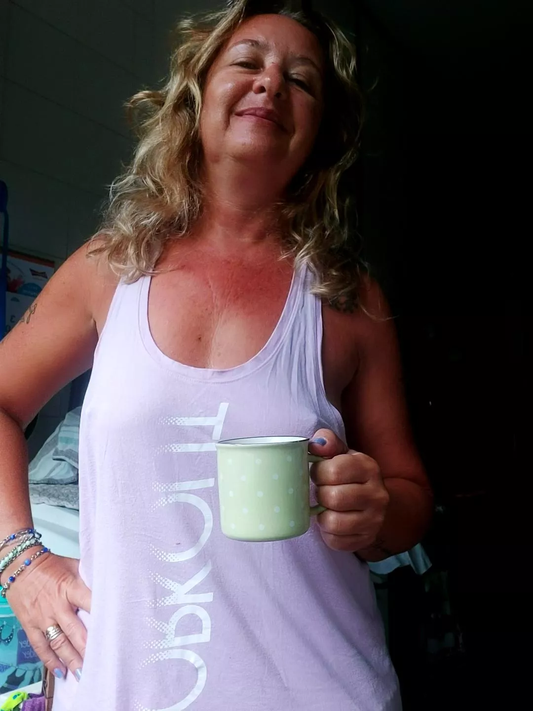 First coffee, then we find a way to tame the hair... ðŸ¤¯â˜• Morning baby! ðŸŒ· [f] [50] posted by onlymels18