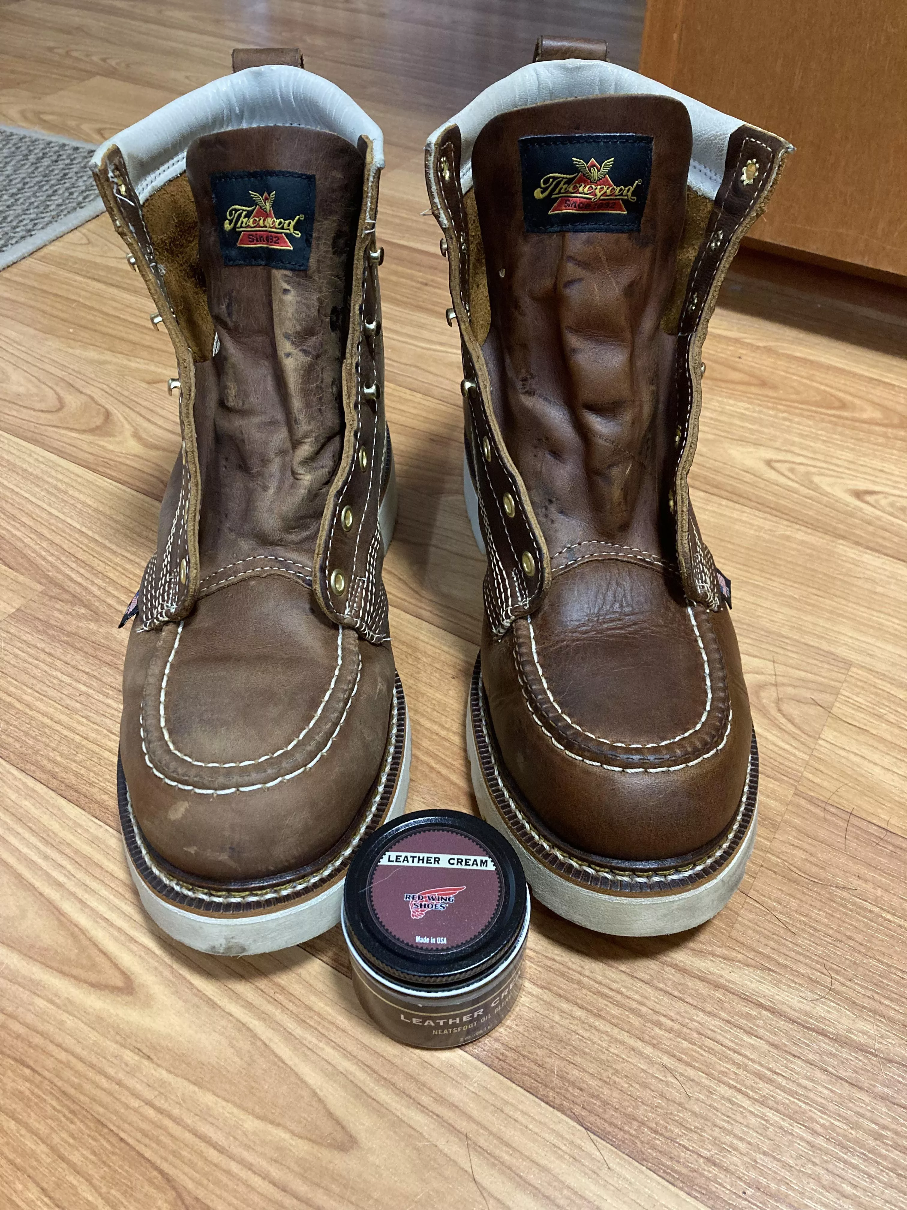 First condition. Thorogood crazy horse, Redwing leather cream posted by PeachBrick