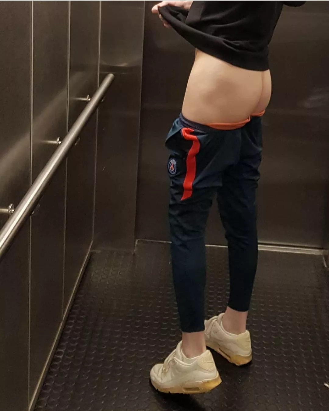 first post 🙂. just an elevator pic in trackies. hope you like it. posted by PupFenix