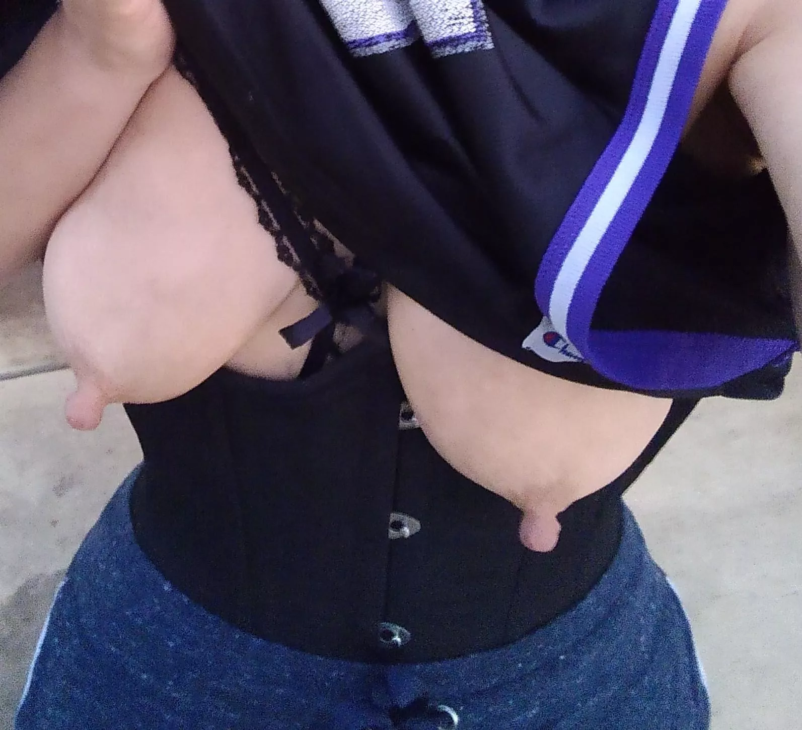 Flashed my thick nipples while waist training. Hope you likey. ;) posted by MixedChicana420