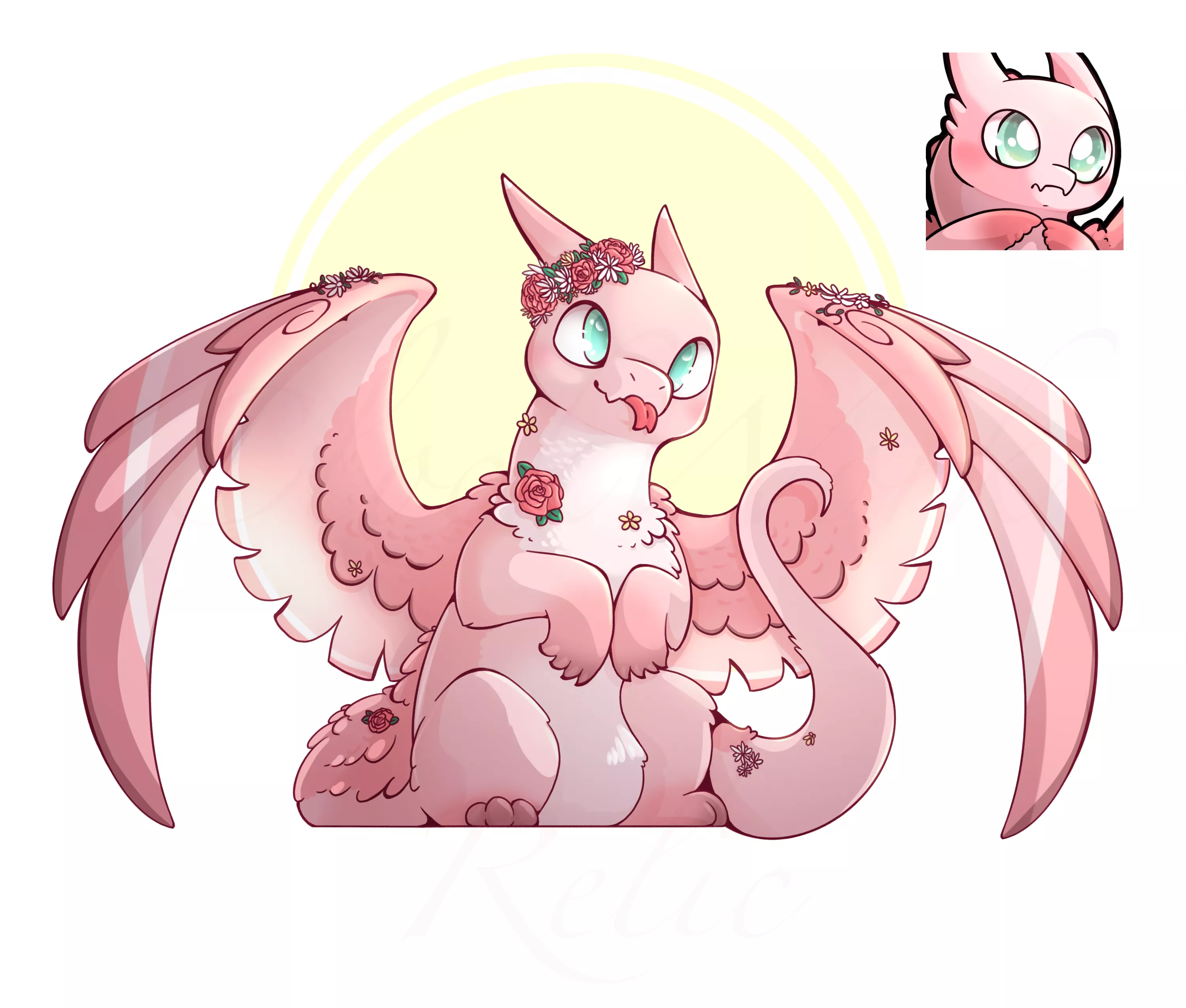 Flora - Flower Dragon Commission (art by me) - I recently finished this commission for the dragon and emote. Now I’m working on 5 more emotes of this character. posted by clockworkrelic