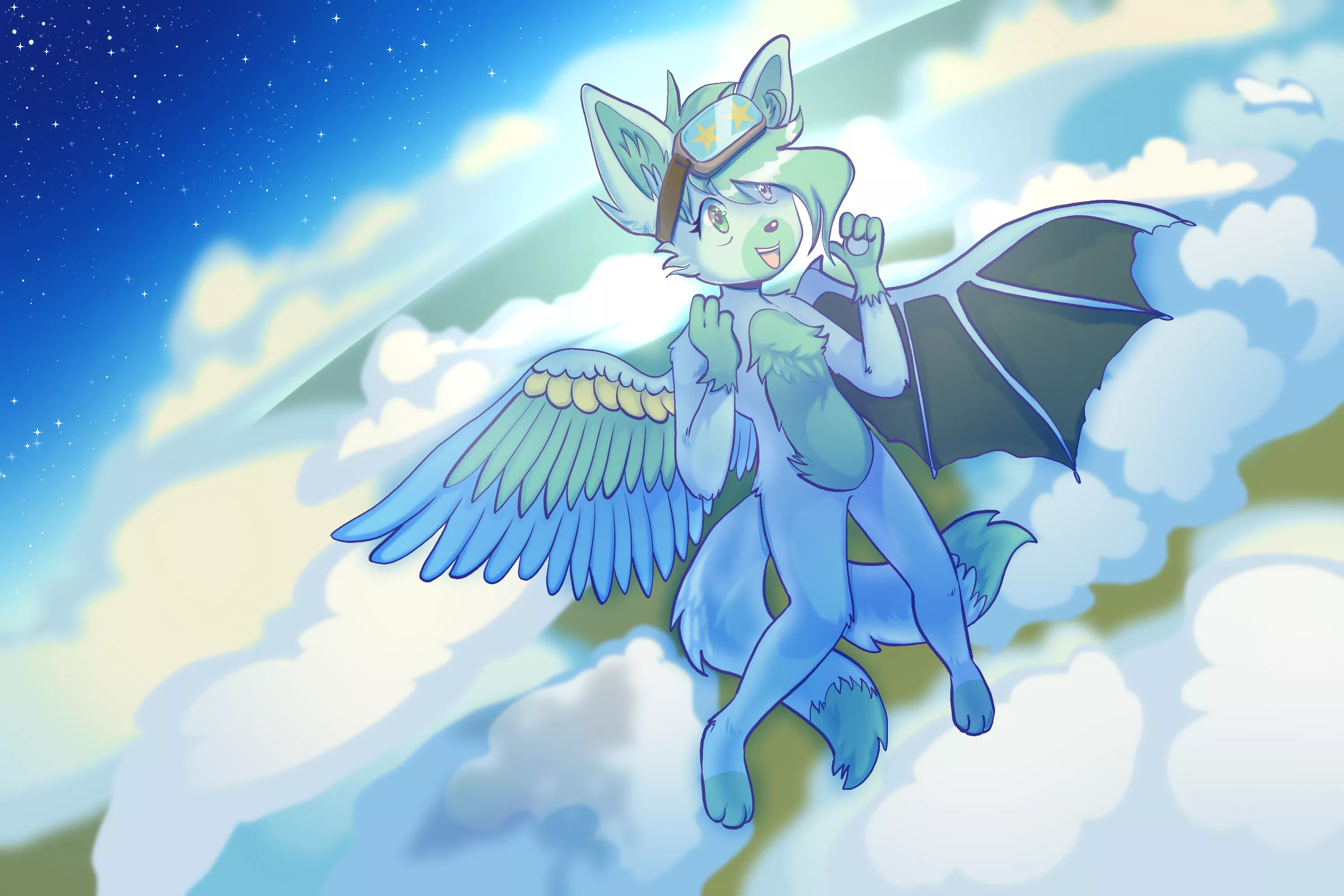 Flying [Gift for a friend] (Art by me/@cosmocalicoart) posted by CosmoCalicoArt