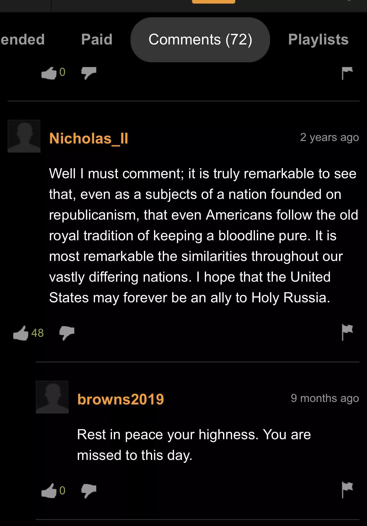 Found his late imperial majesty in the comment section of a step fantasy video posted by _NewWorldOrder_