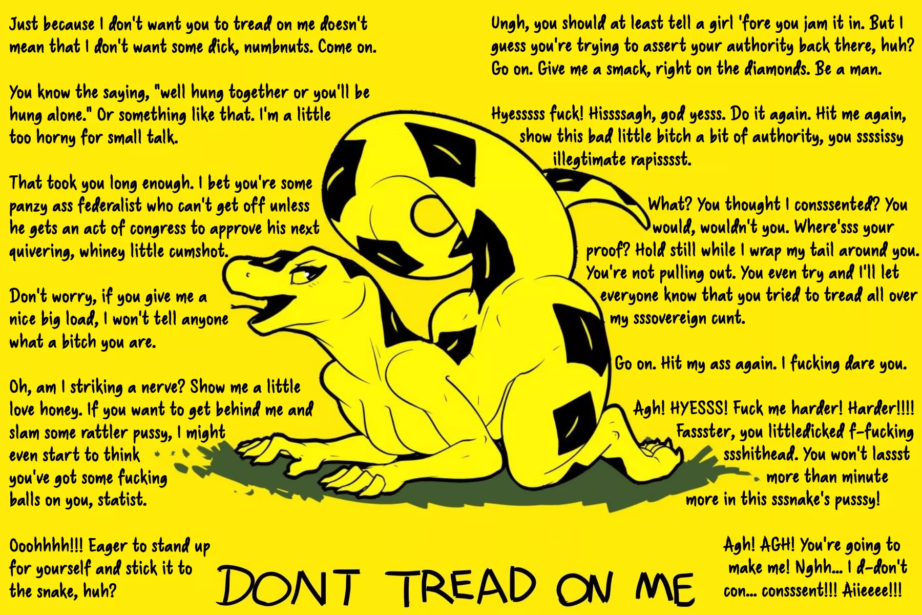 Found this on /wg/ [Gadsden Flag] [Scalie] [Snake] [Yellow] [Treading] [Blackmail] posted by CreakySecretSneakyAc