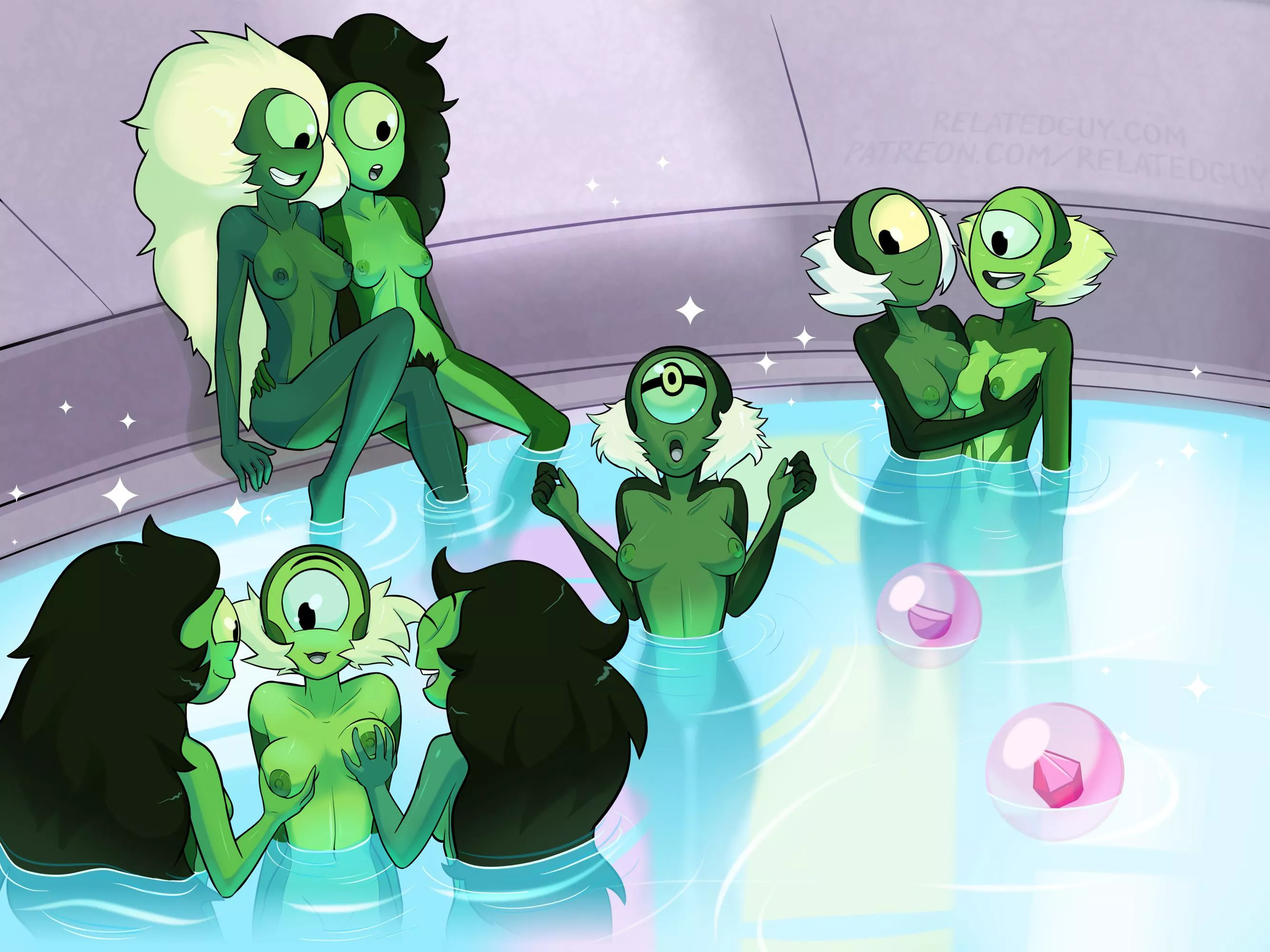 Freshly healed Nephrites enjoying the Diamond bath! (Art by RelatedGuy) posted by renegade_zibit