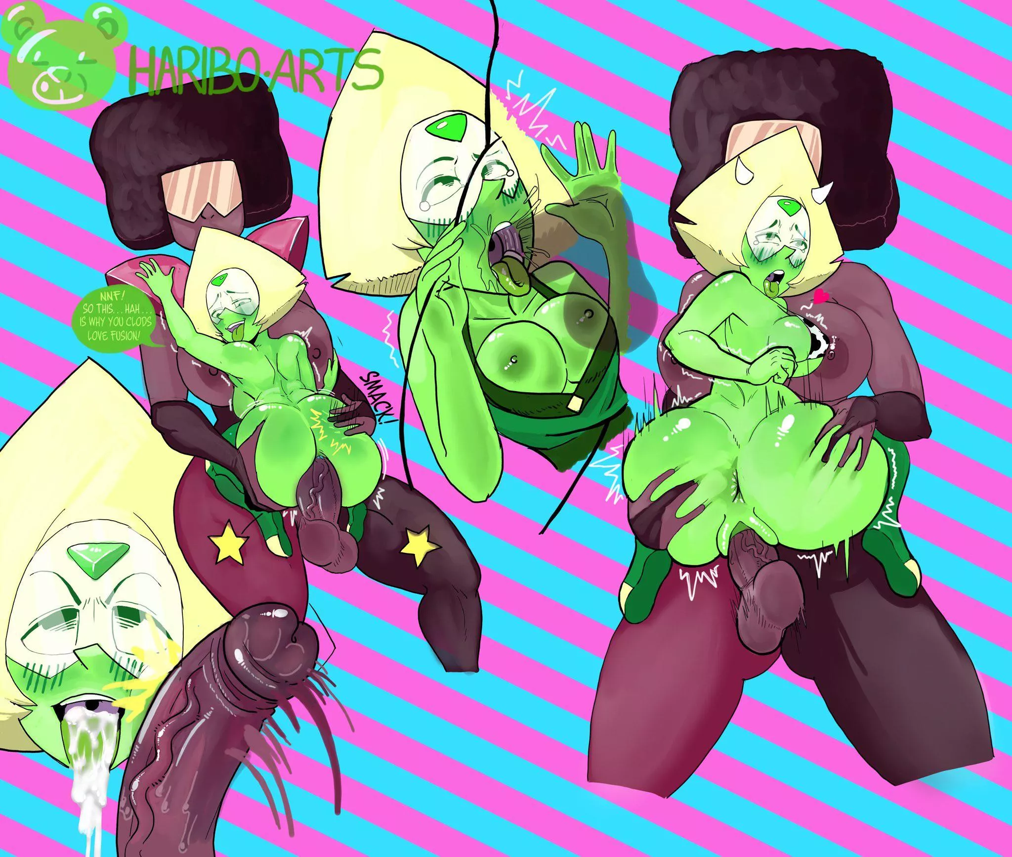 Garnet teaches Peridot about the wonders of fusion! (Art by HaribolAttitude) posted by renegade_zibit