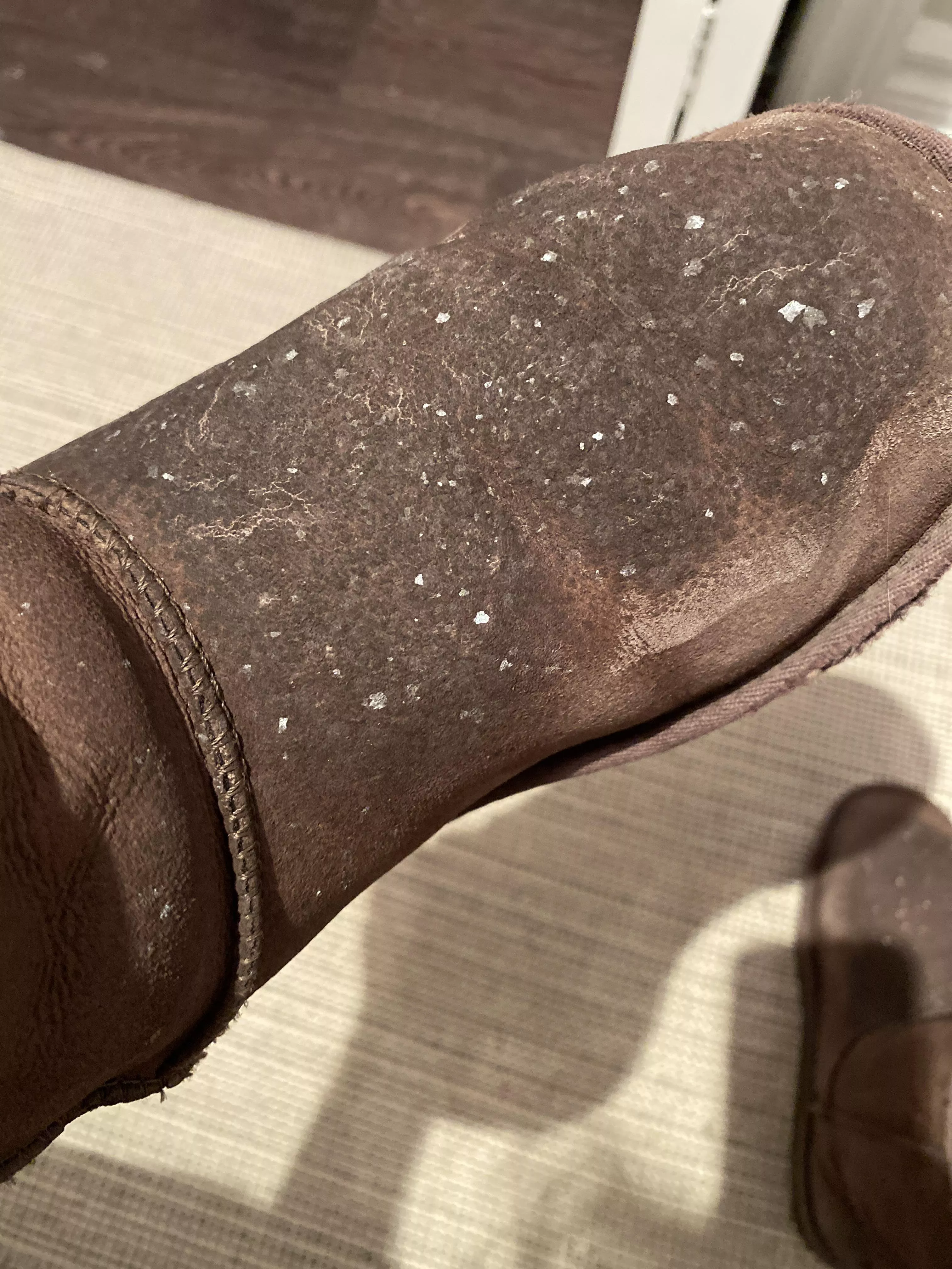 Getting rid of crystallization or whatever this is on my suede boots posted by totorohowl