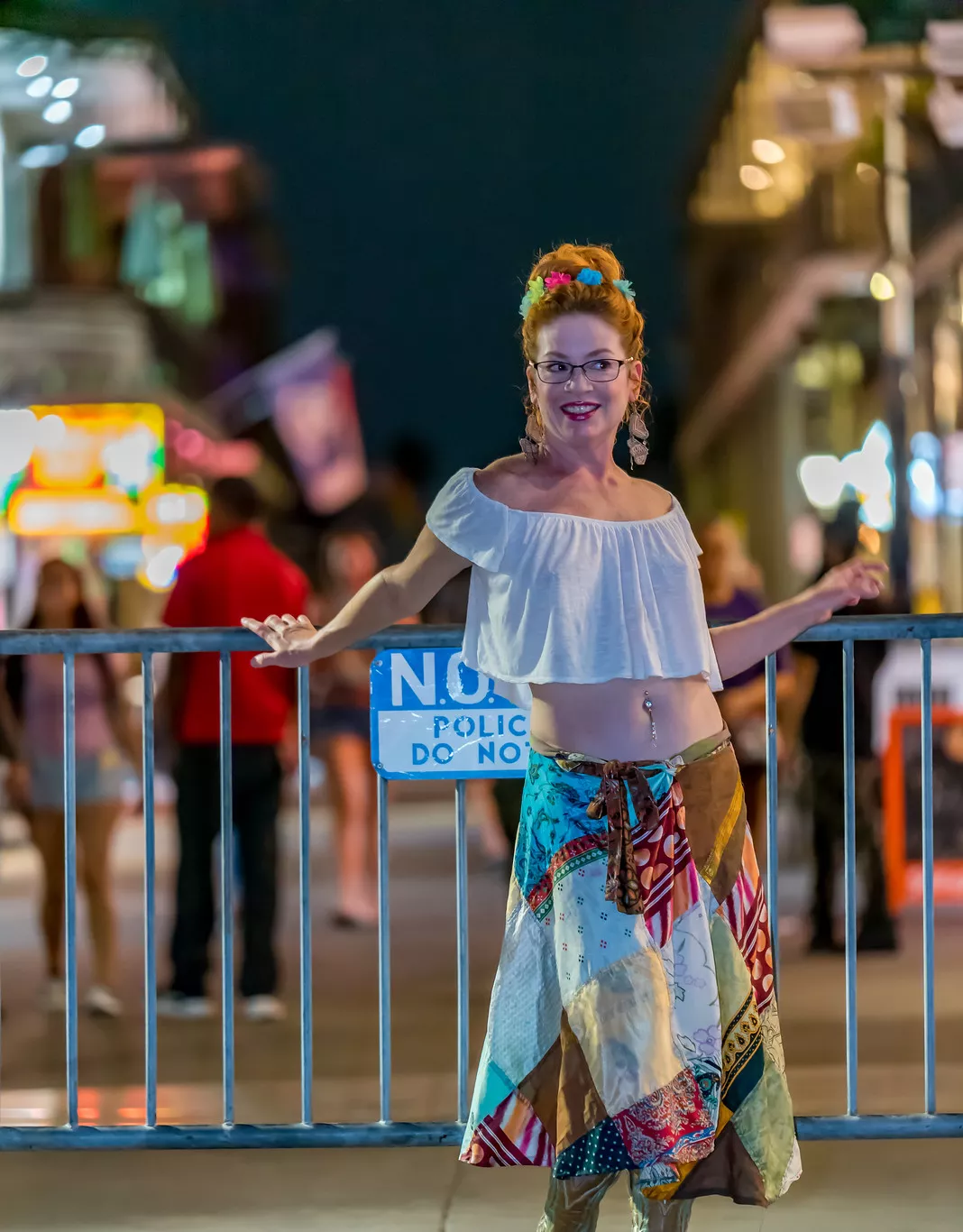 Glasses and my belly button showing on Bourbon St. [47F] posted by Venus-De-Flytrap