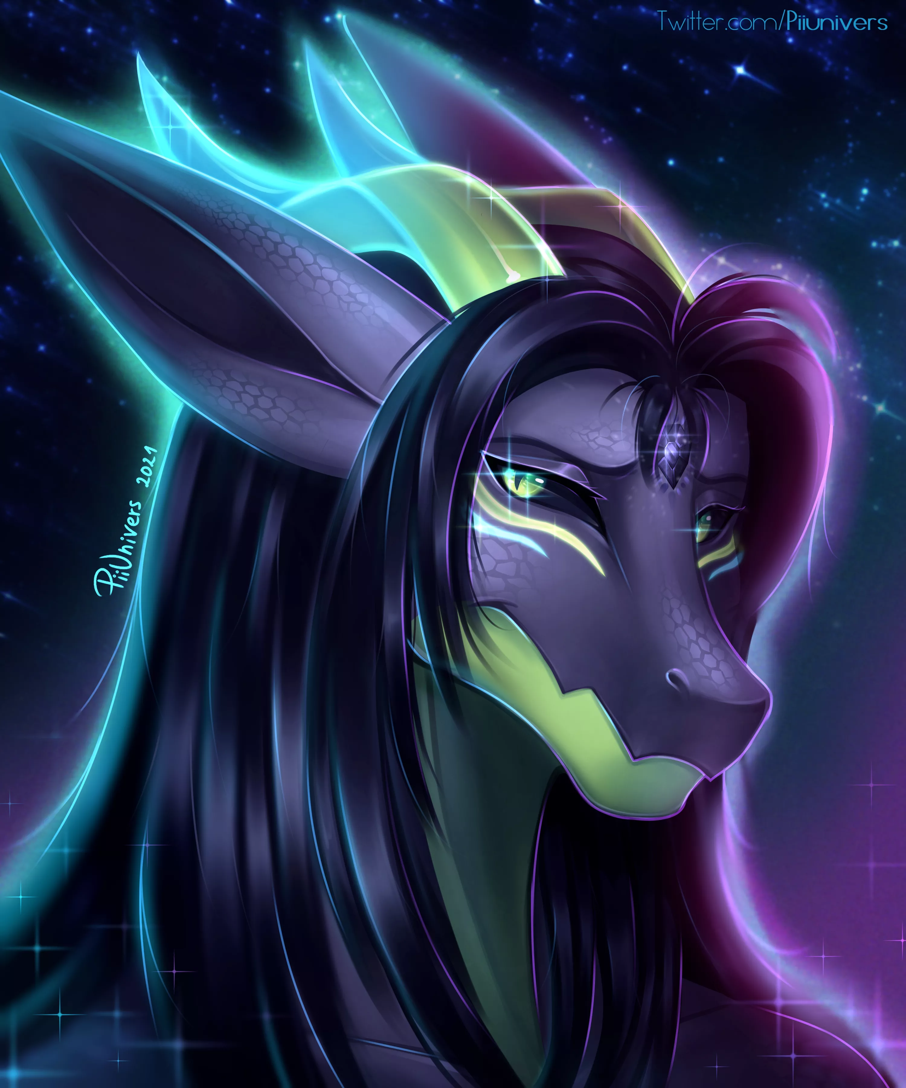 Glowing Anthro Dragon Portrait (artist: me, Twitter @Piiunivers) posted by Piiunivers