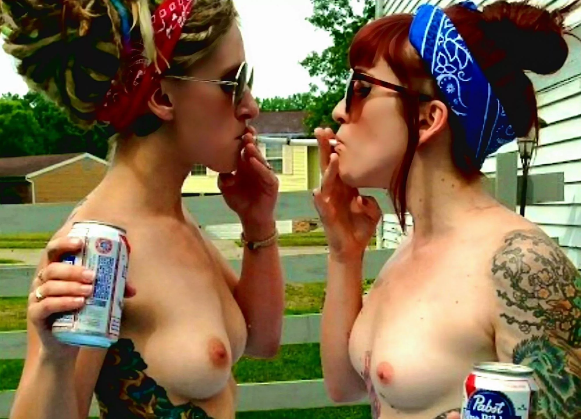 Gorgeous neighbors smoking, drinking and having cute breasts posted by tjgreen77