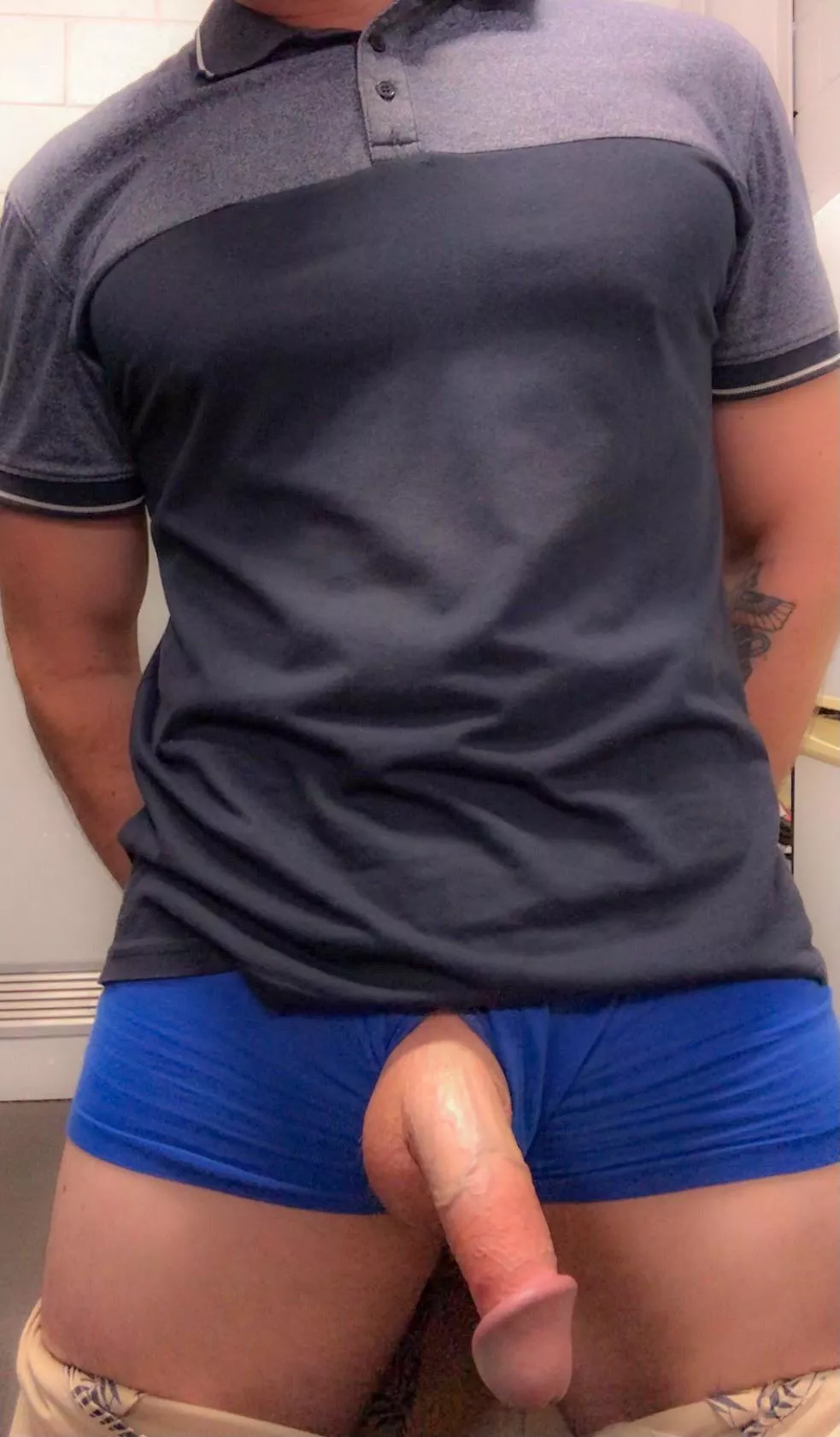 Got thick boy out for a bit of fresh air in the lunch room at work 😈 posted by fnqexhibitionist