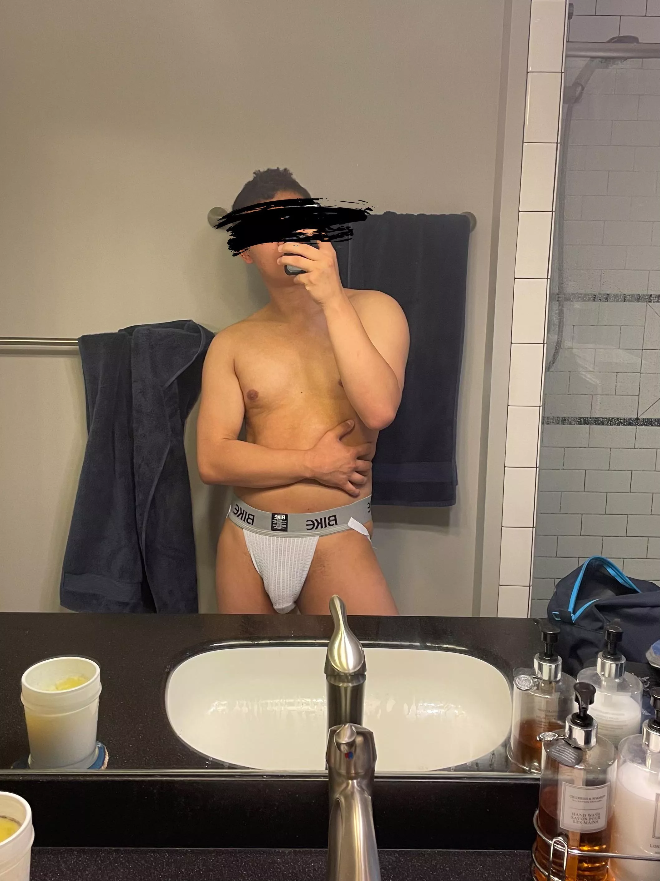 Gotta love a jockstrap after a hot shower. posted by circular_habits