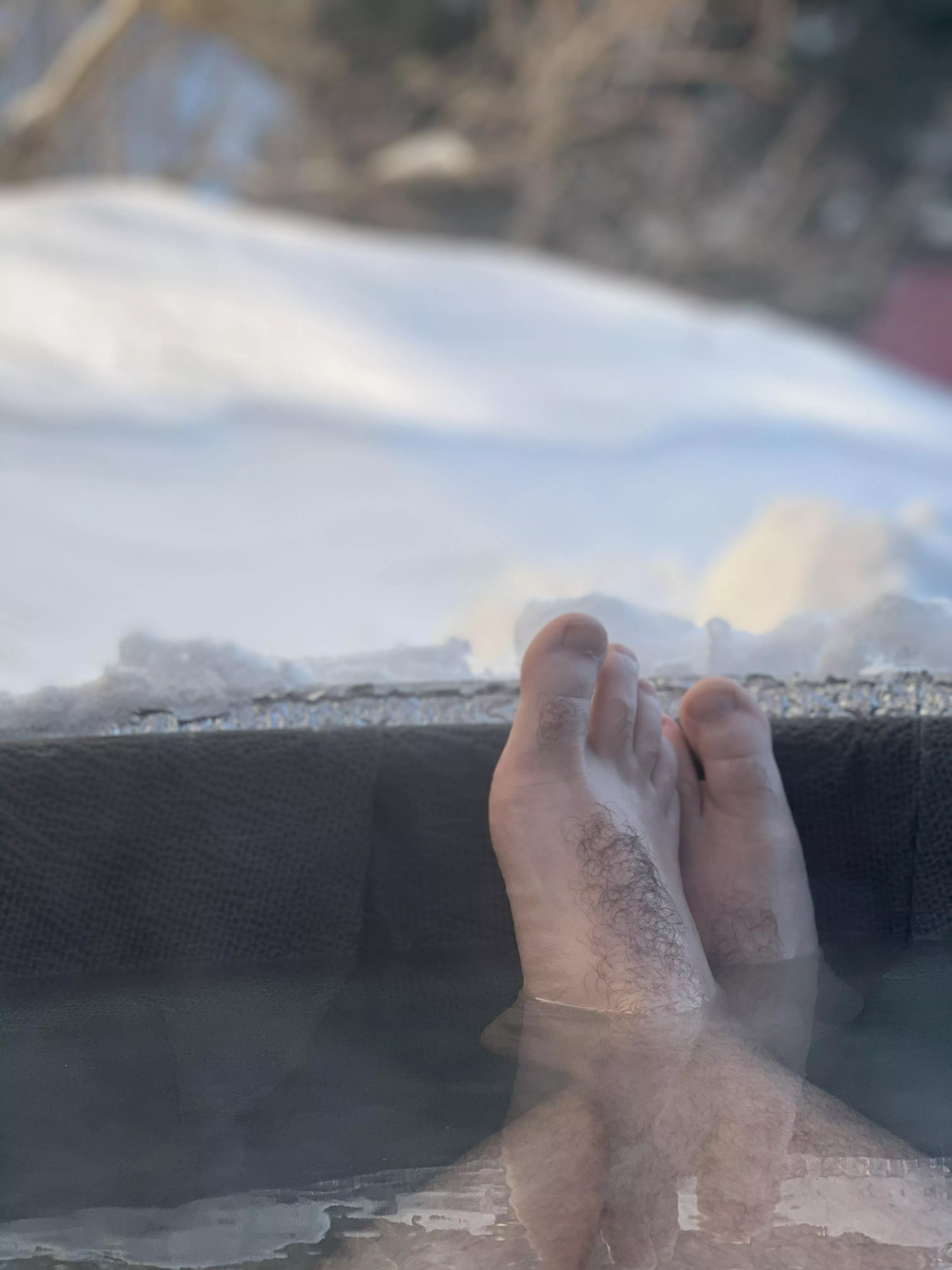 Had to dig out the hot tub out of a 3’ snow drift to get to it this morning… but the result is well worth it 😎 #northeastnudiststruggle posted by tincannudist