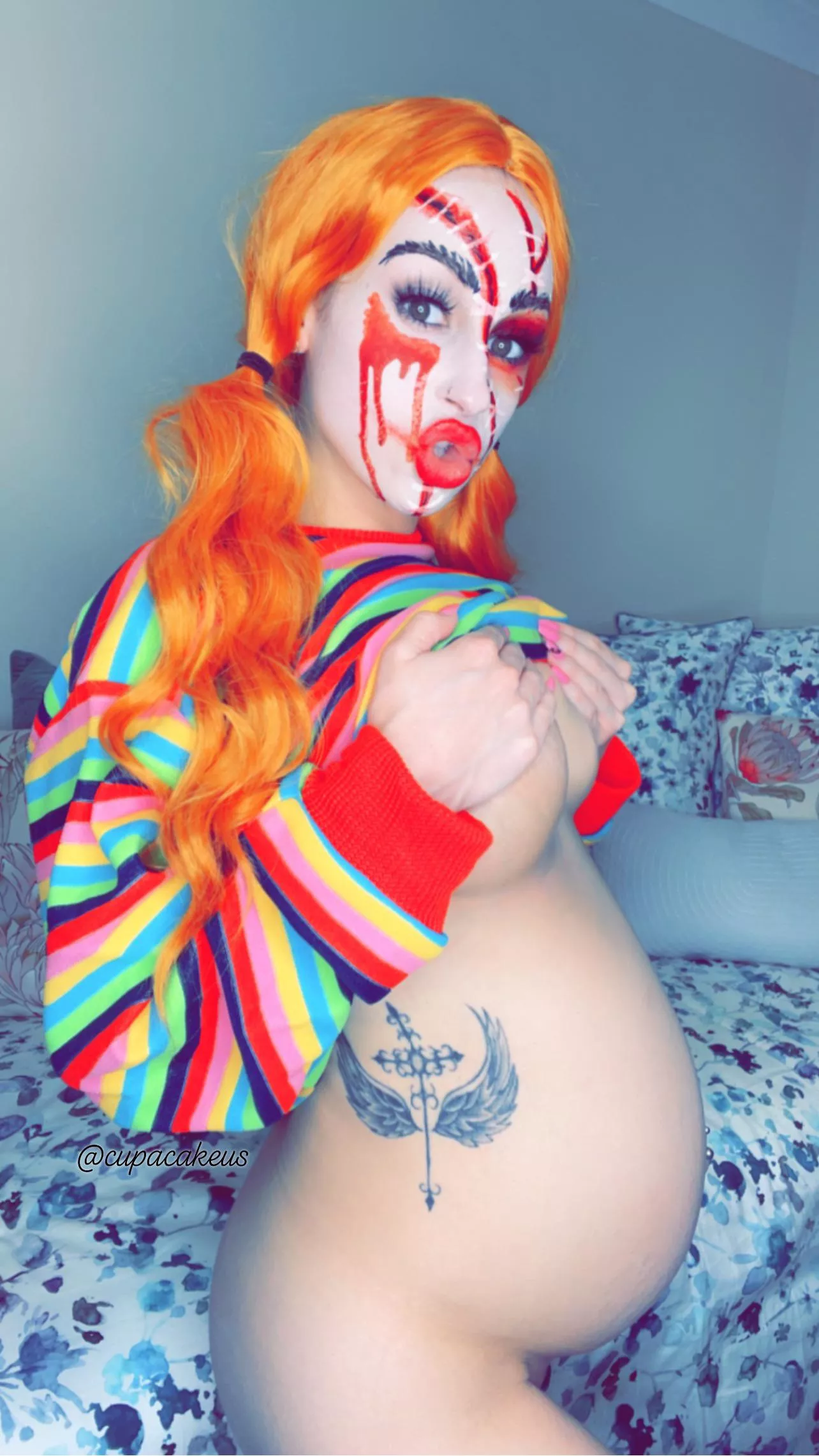 Happy Halloween! 🎃👻😈 33weeks! With the seed of chucky.🤰😂 posted by cupacakeus