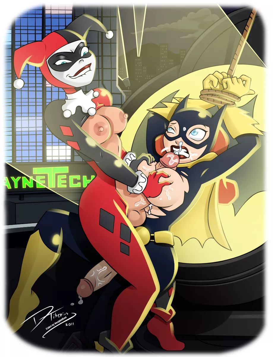 Harley and Batgirl at the batsignal posted by merchant_meric