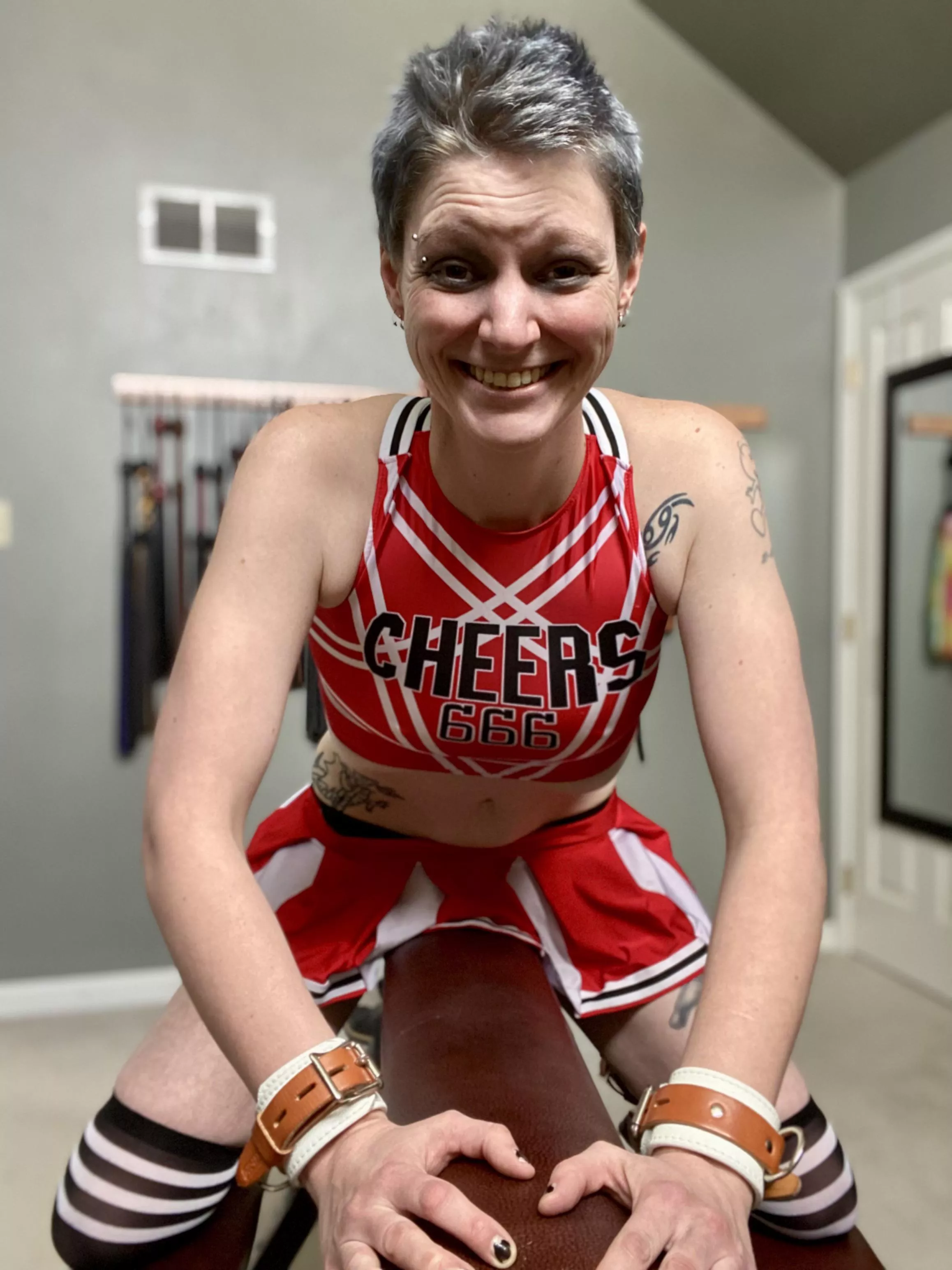 He made me dress up like a cheerleader ðŸ™„ posted by Bounddragons