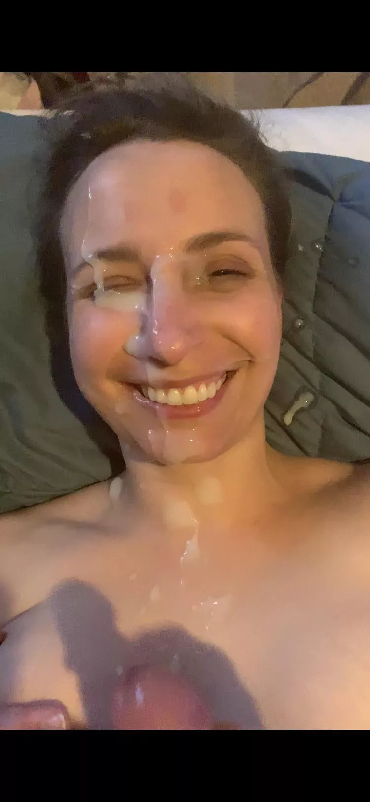 He plastered me with his cum. I could barely open my eye, but couldn’t help but smile since I love being covered by him. posted by Thebrianna24