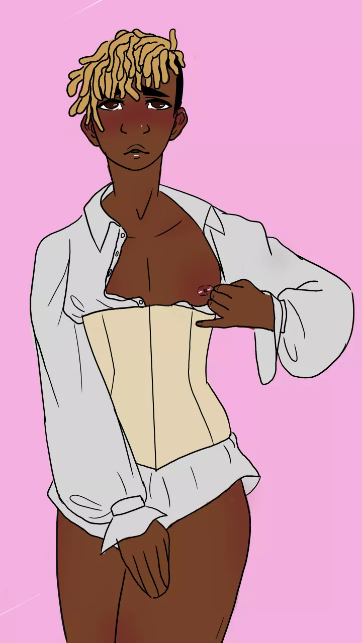 Hello my name is Sad Girl and I am bad at lineart and colors theory. Anyways, I like boys in corsets. Art by me posted by SadGirlDrawsLewd