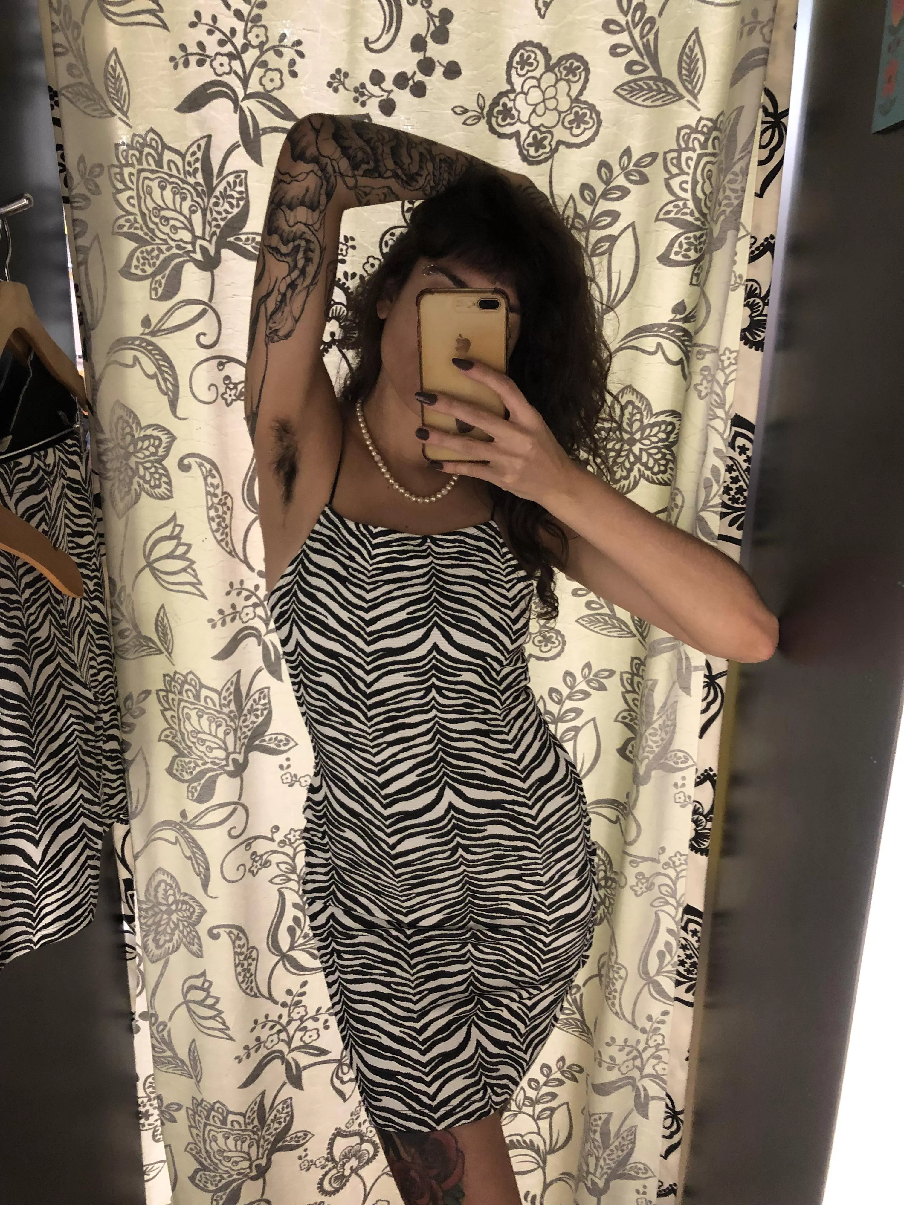 here trying on a dress, what do you think of him with my pits? posted by Rutelessa