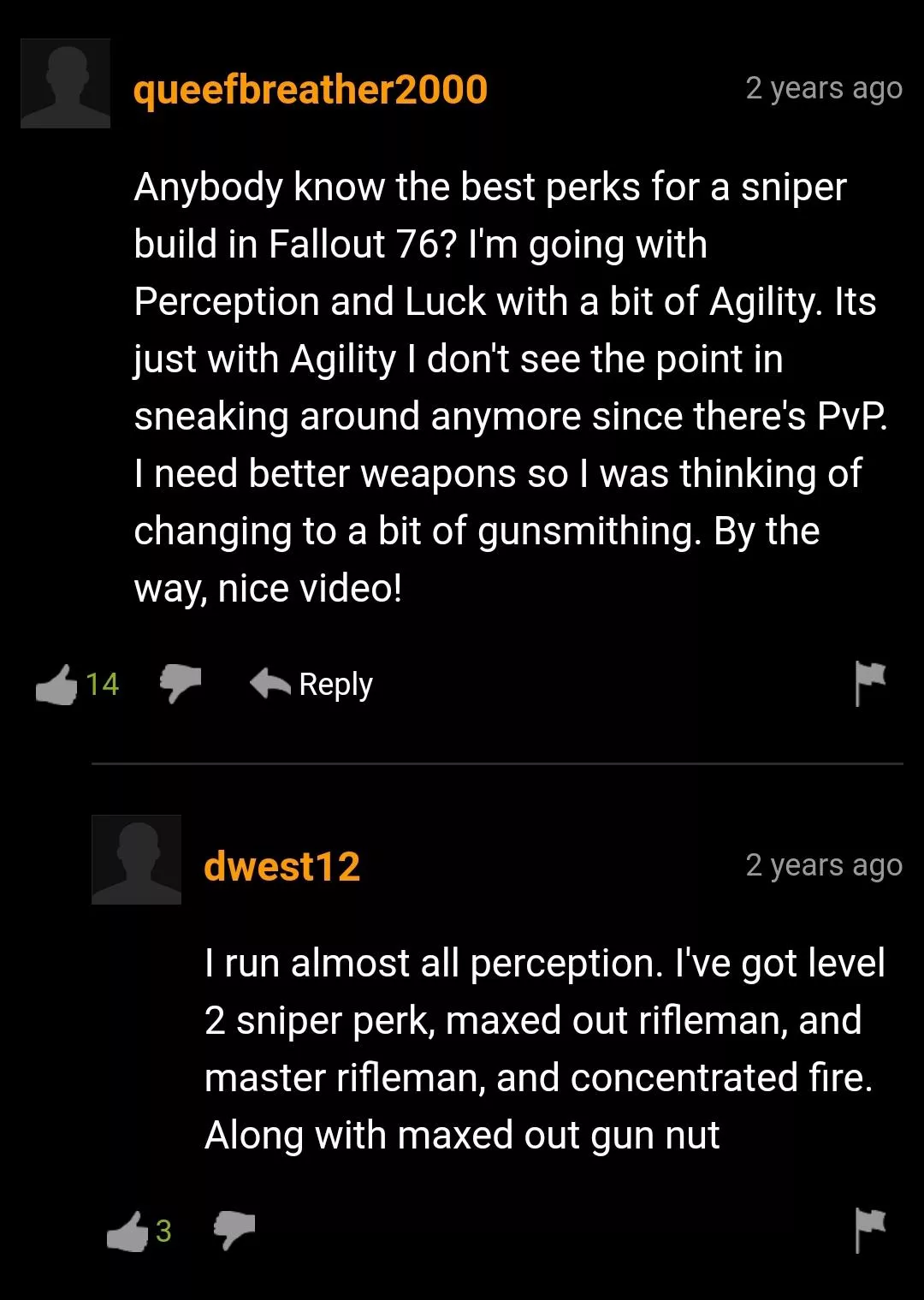 He's just trying to find a sniper build posted by Scorp126