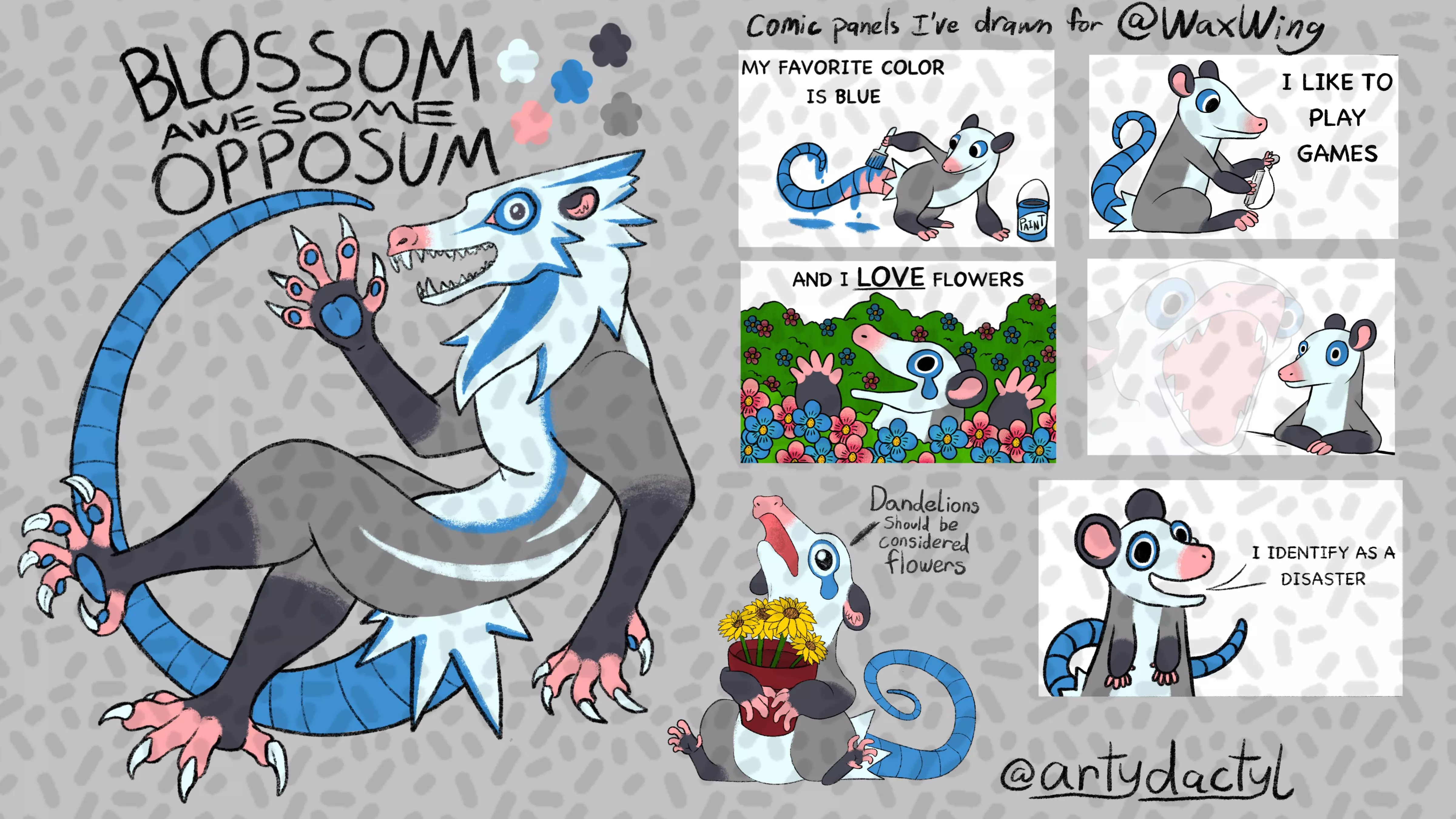 Hewwo! My name is Blossom and I’m an opossum! I’m new to the community but I’ve always wanted to get into it and make adoptables. I tried over on Twitter but I just don’t understand the algorithm I guess. What kind of adopts would you like to see posted by Expensive-Group2515