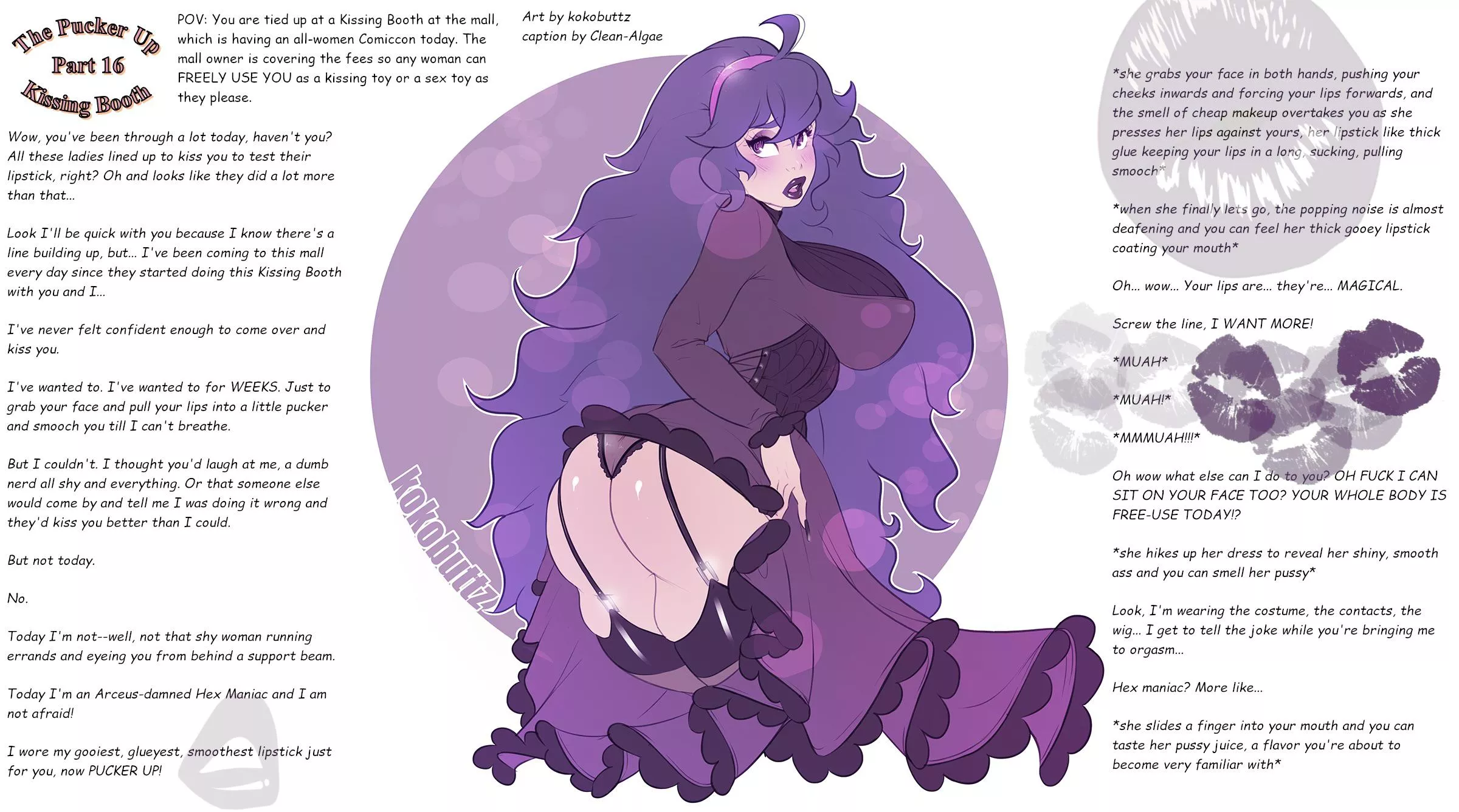 Hex Maniac Finally Has Her Chance with You [femdom] [lipstick] [kissing] [gender neutral pov] [free use] [The Kissing Booth Part 16] [The Con Part 2] posted by Clean-Algae