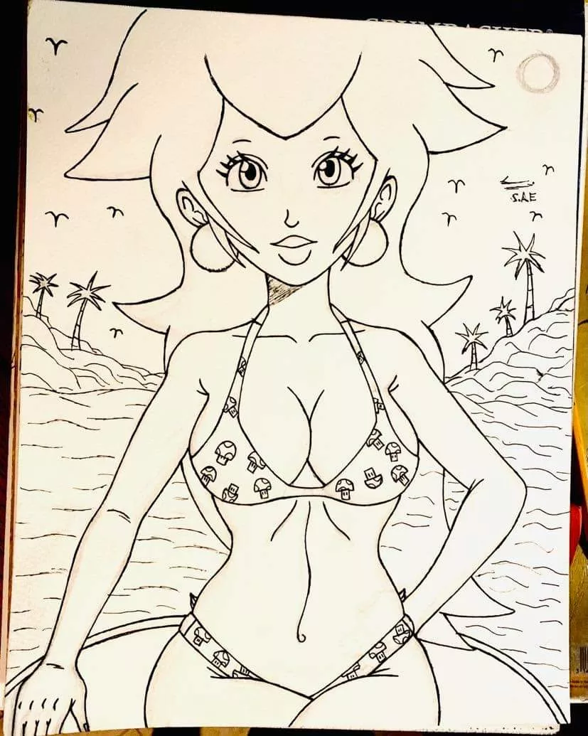 Hey everyone how's my drawing of Princess Peach. Can't wait to color it. posted by ArtsForever