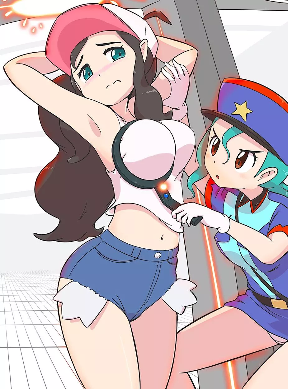 Hilda is hiding a weapon from Officer Jenny [Pokémon] posted by Deadpool6900