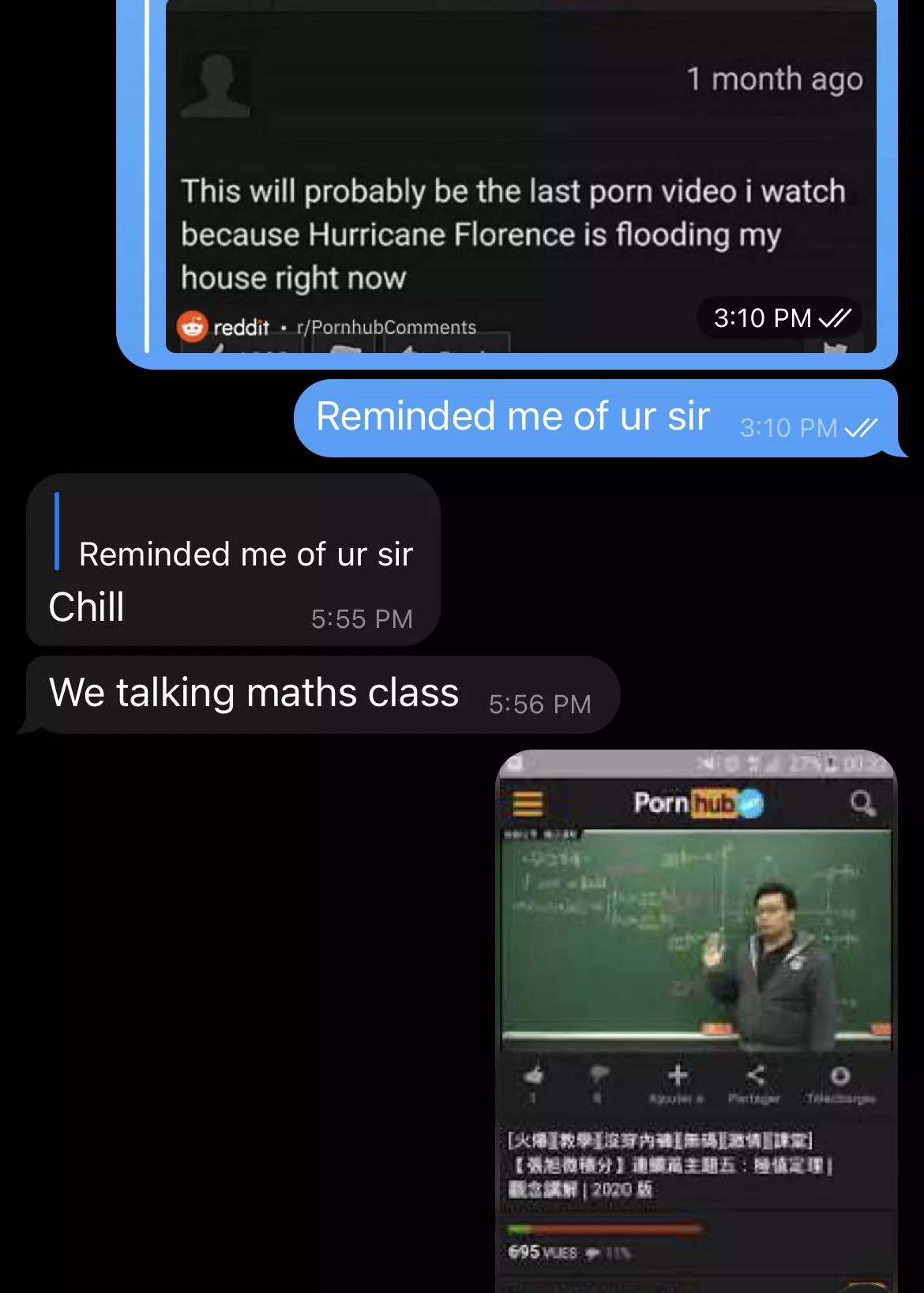 His teacher canceled the lecture because his house was flooded. posted by poinfart