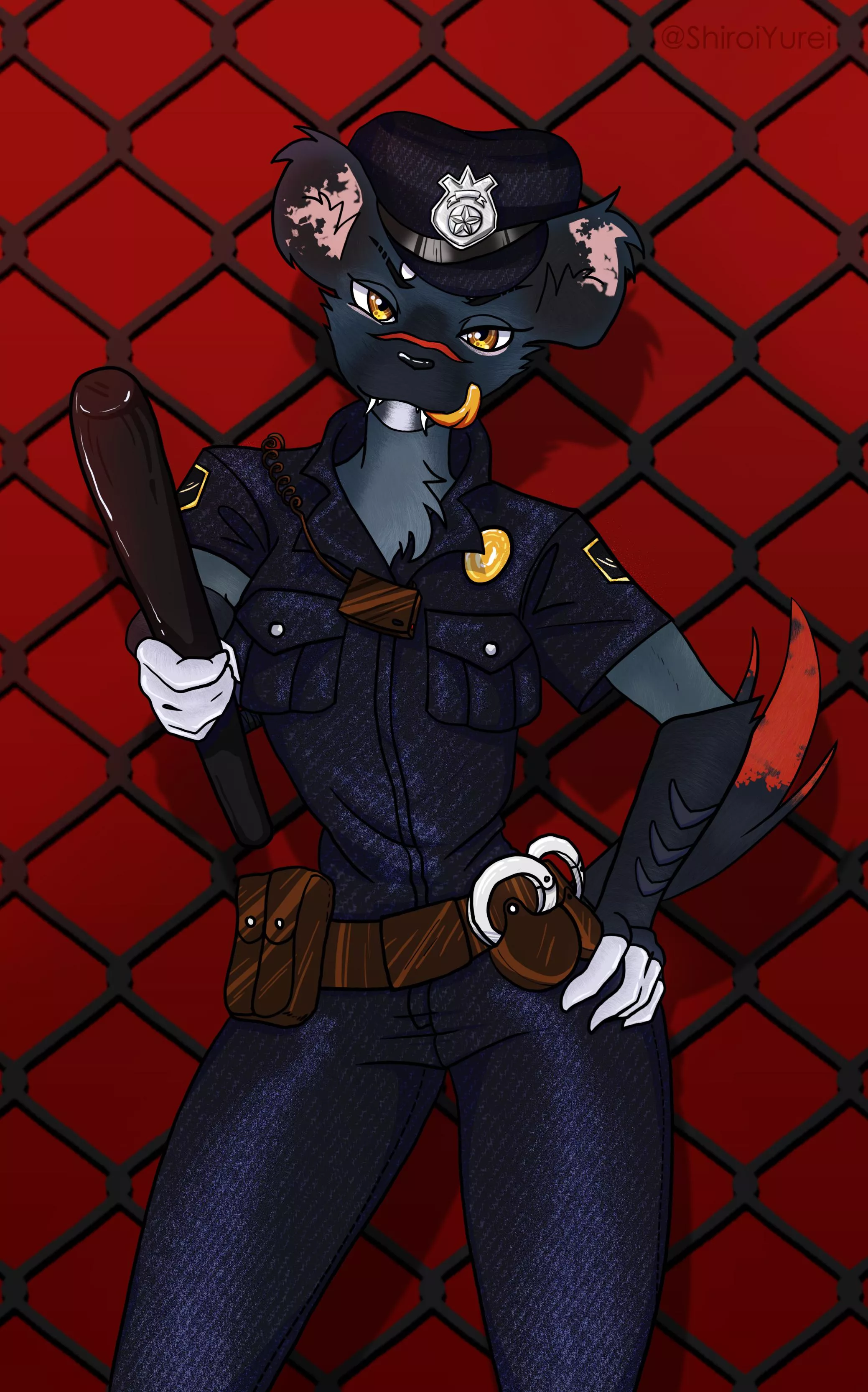 Hyena cop on duty ~ commissioned art (made by me, link in comments) posted by ShiroiYurei