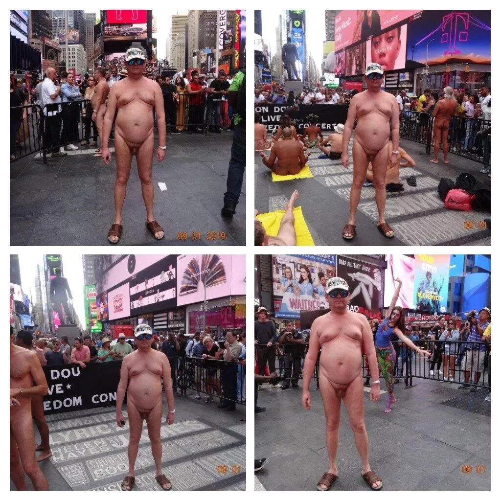 I am nude on Times Square, New York, posing for photo to everybody posted by Nudeforall