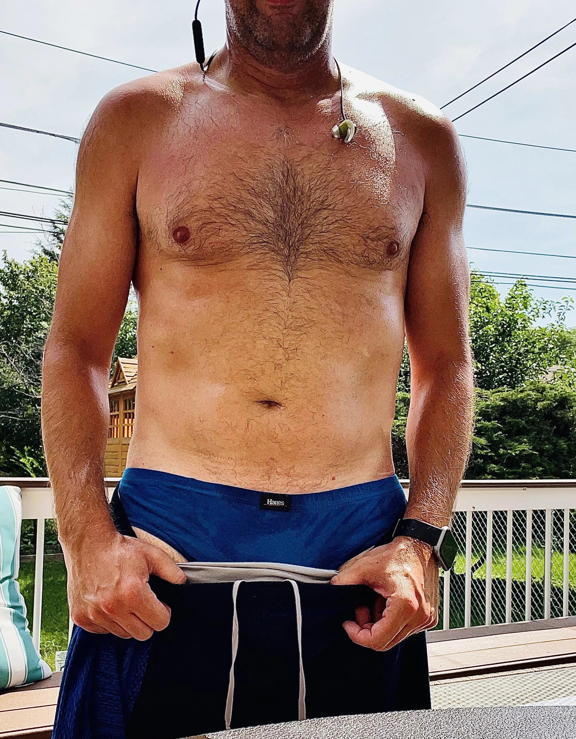 I am so sweaty from my run that I can’t even go in the house… any volunteers to hose me off in the yard… posted by FunBeHad