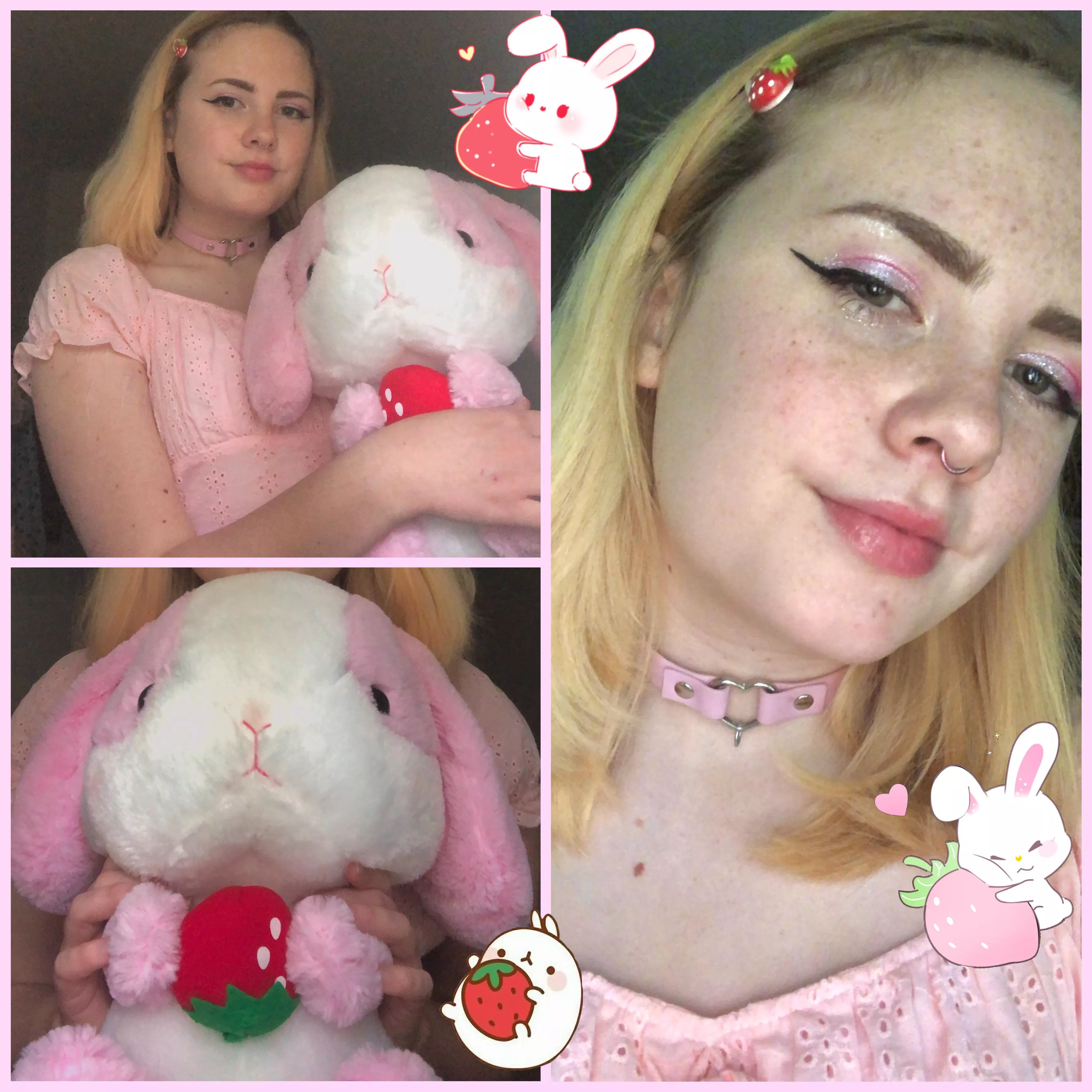 i did a look to match my strawberry bunny stuffie hehe 🍓 posted by bunbuns420