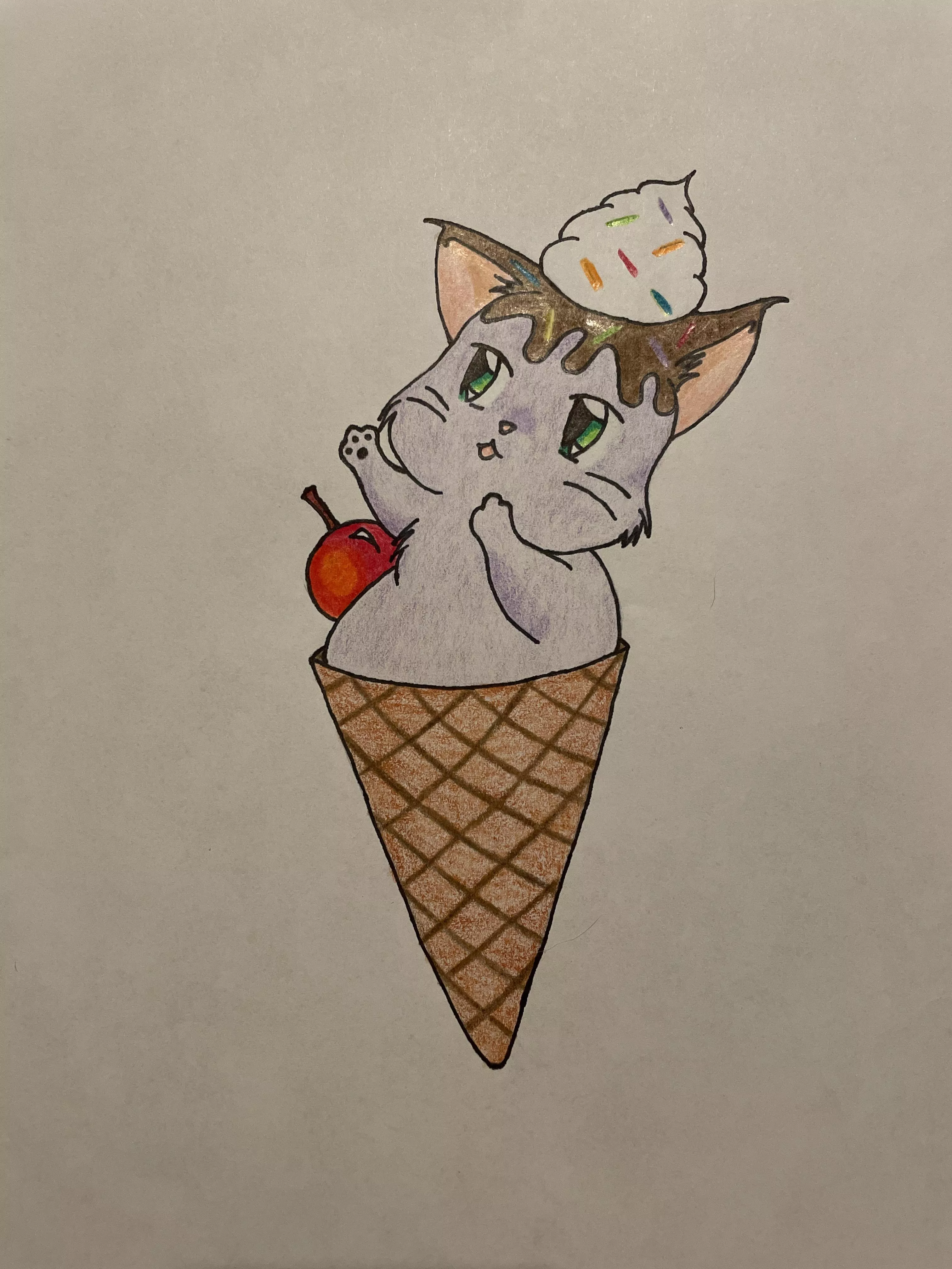 I drew an ice cream kitty a few months ago but I wanted to share it posted by Im_your_luna16