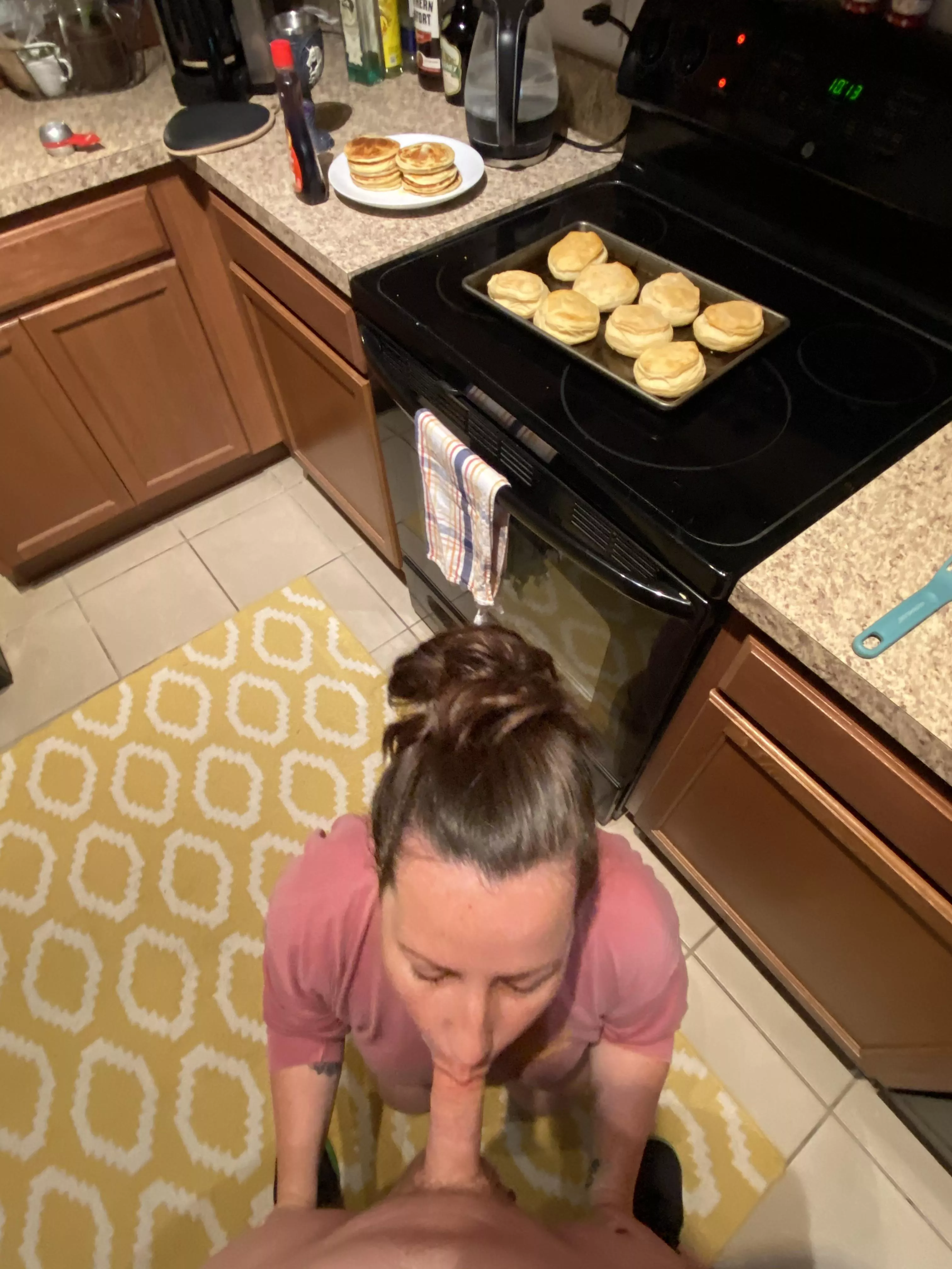 I feel like a lot of the posts here are forgetting the “sucking cock” on their knees part. So here I am, while making breakfast 😂 posted by Couplezfun69