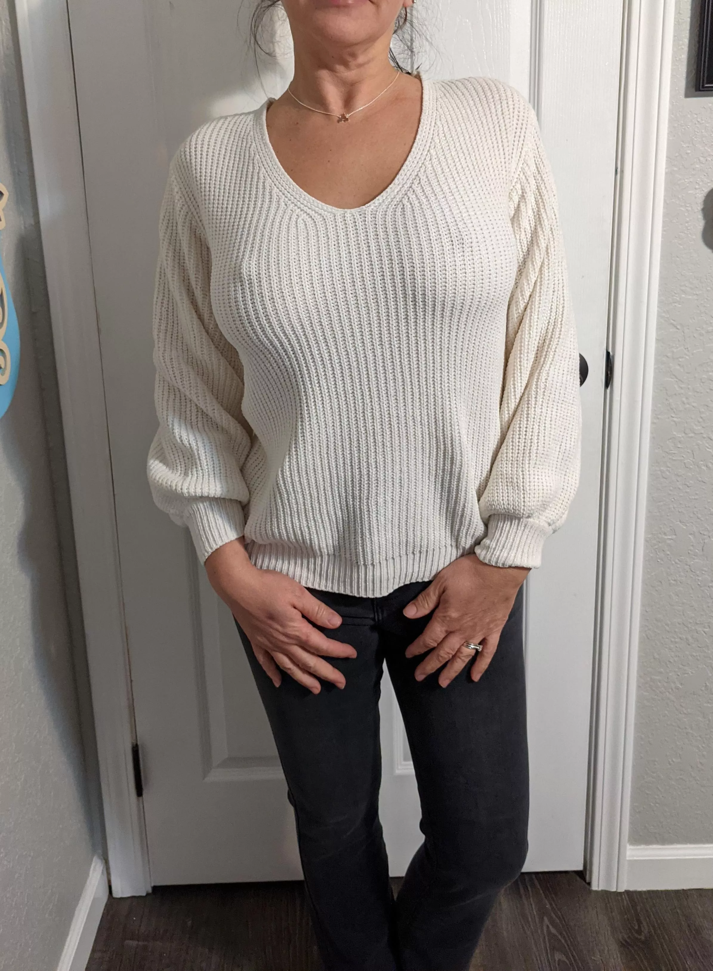 I hope this sweater keeps me warm today 🤪 posted by hottmomof2