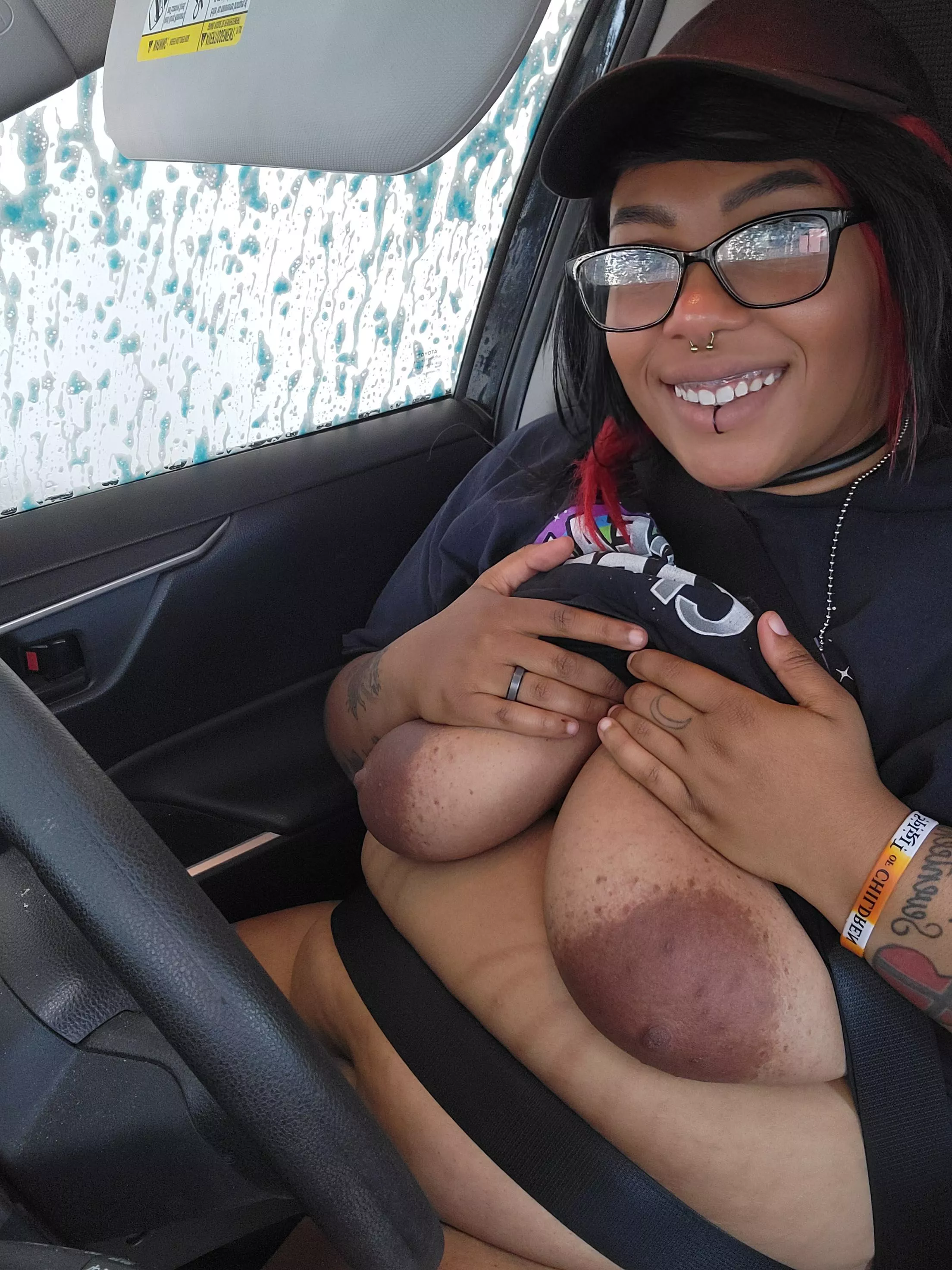 I just had to pull out my tits at the car wash posted by satans_brat420