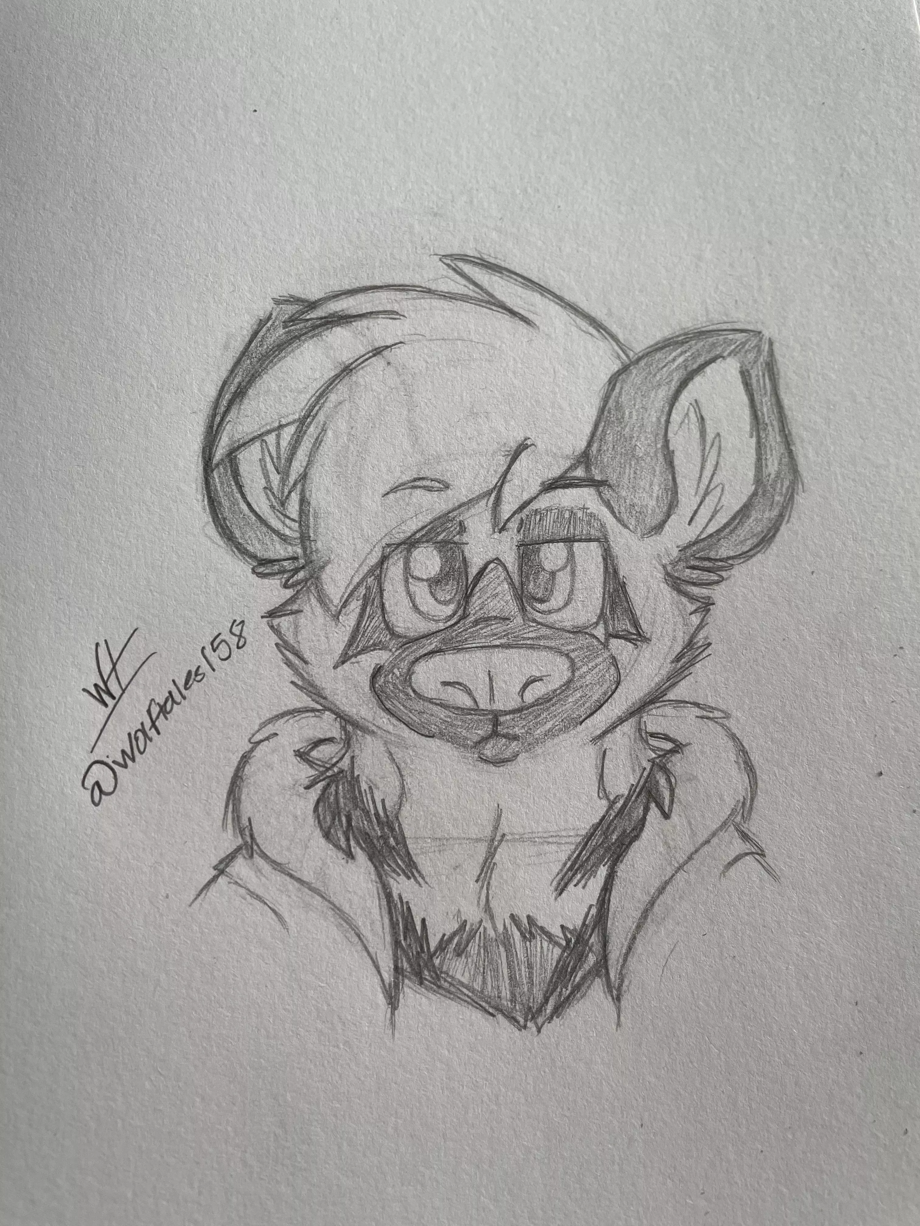 I love my emo hyena boy~🖤 (sorry don’t have a tablet right now so I do traditional) posted by Wolftales158