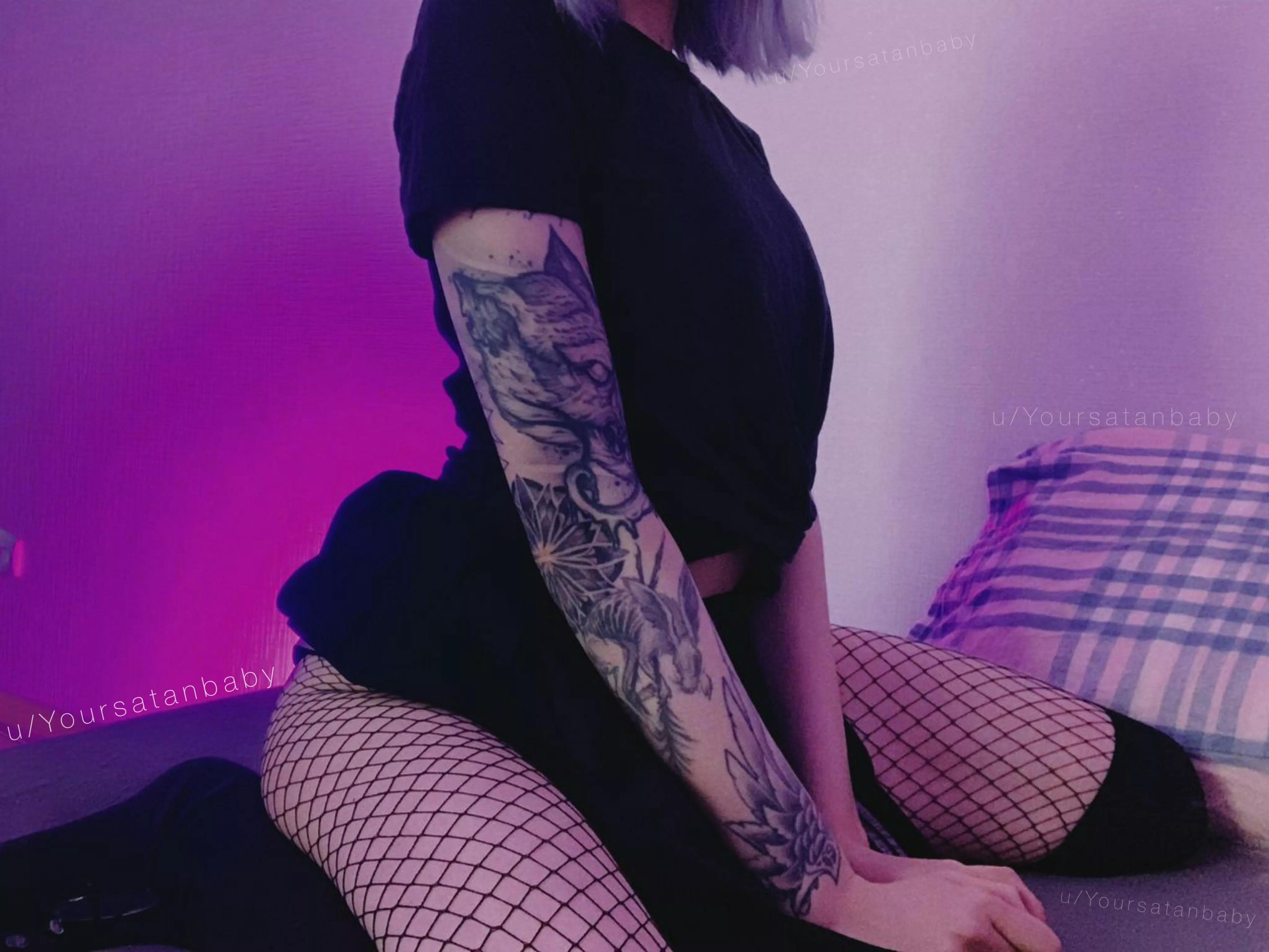 I love this position and fishnets also 🤗😈💜 posted by Yoursatanbaby