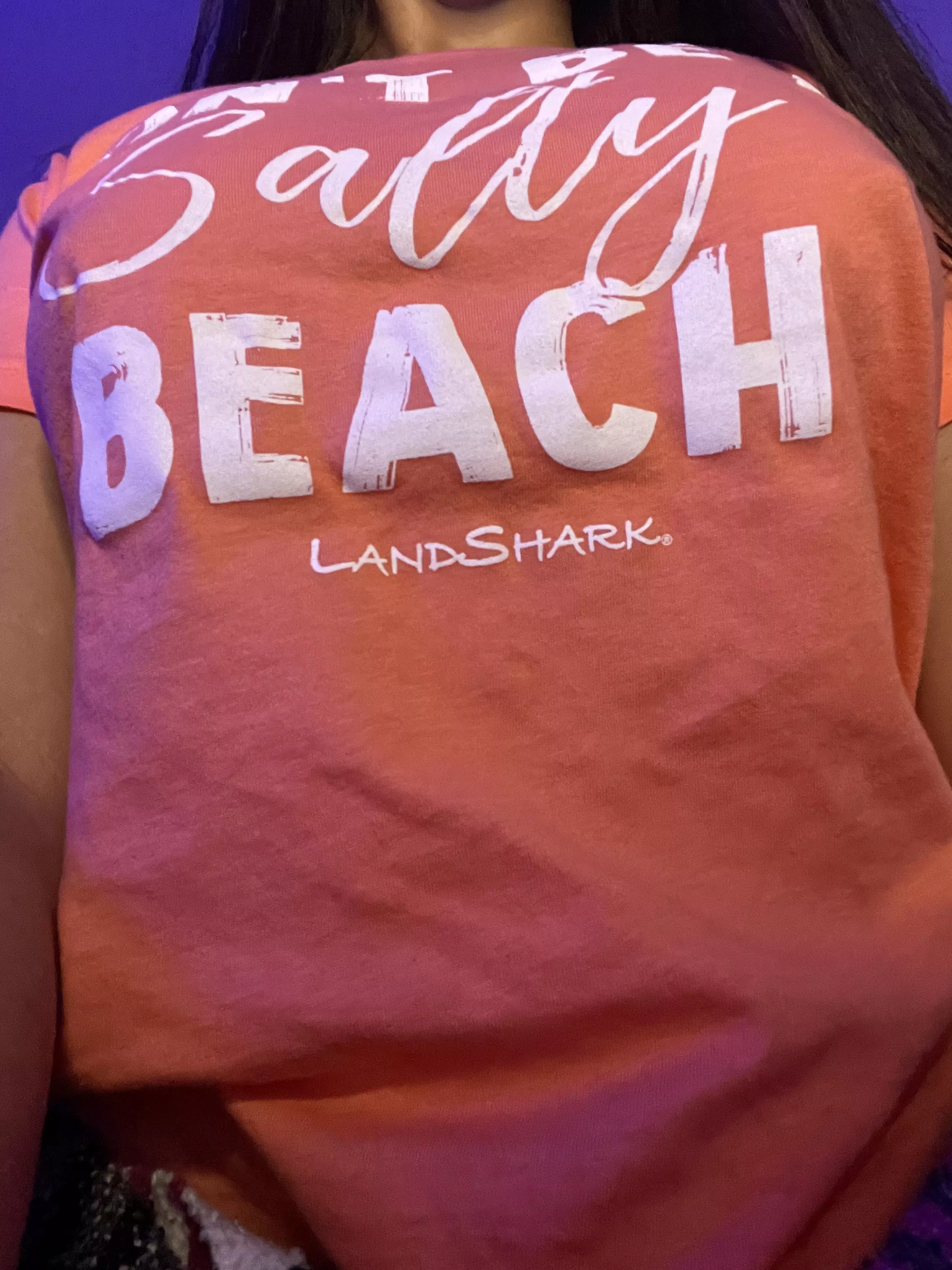 I love this shirt but it’s not tight enough 😩 it says “Don’t be a salty beach” - can you see my nips poking through? I know I have kind of small breasts so it’s not very easy to see them but they’re there and they’re braless 😋 posted by nudiststreamer