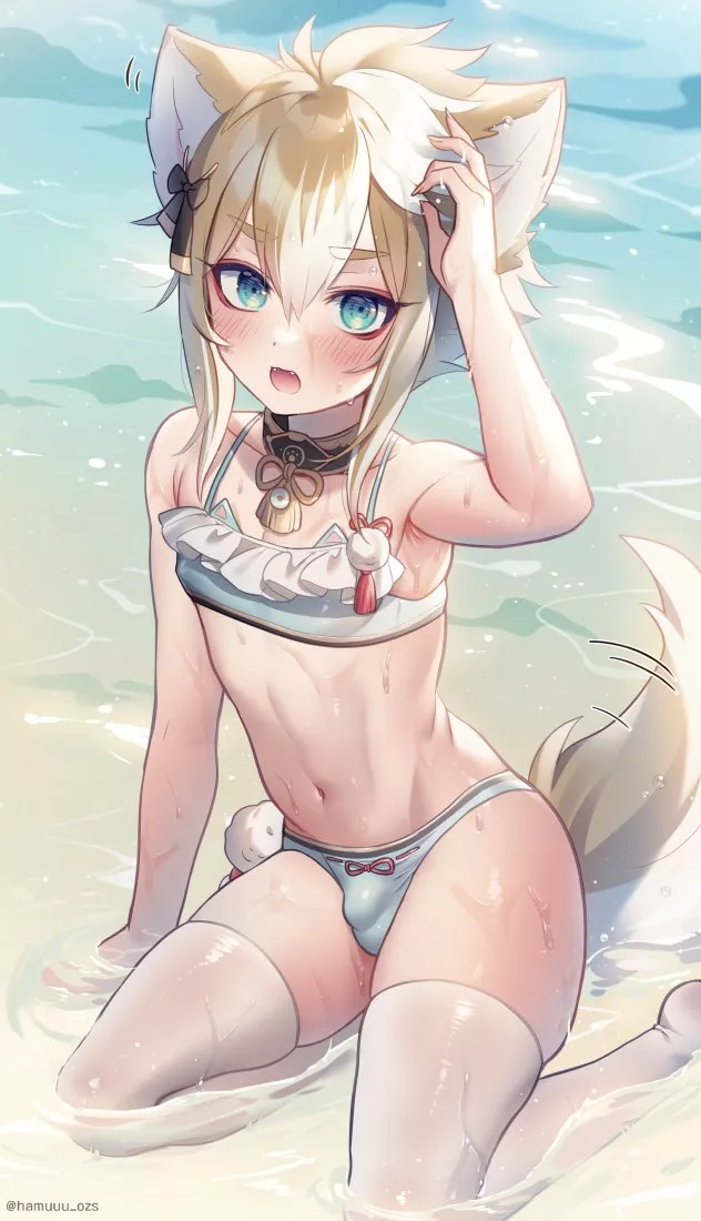 I need to start thinking about new swimwear for next summer! I get such a wide range of looks at the beach, but everyone should try a trap at least once!! 🤭🥰 (Haruya) posted by LittleCatPrince