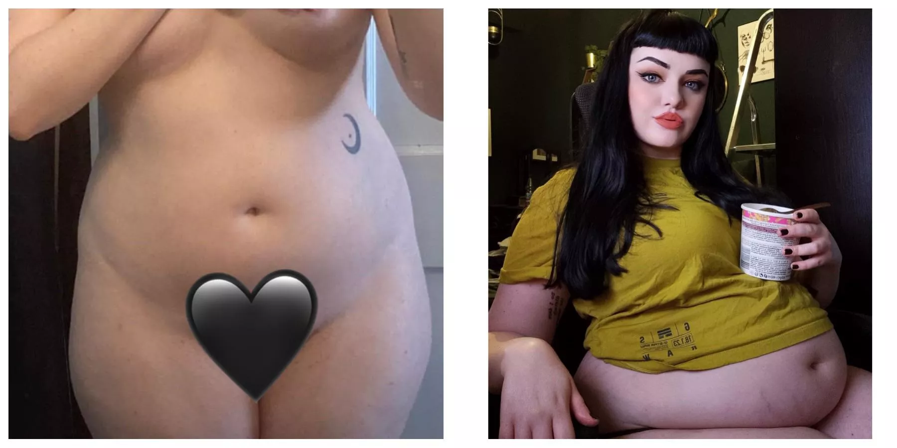 I was just saying to my husband that I feel like I haven’t gained THAT much in the last year or so. Then he showed me these two pics together 👀 posted by hmmwelp