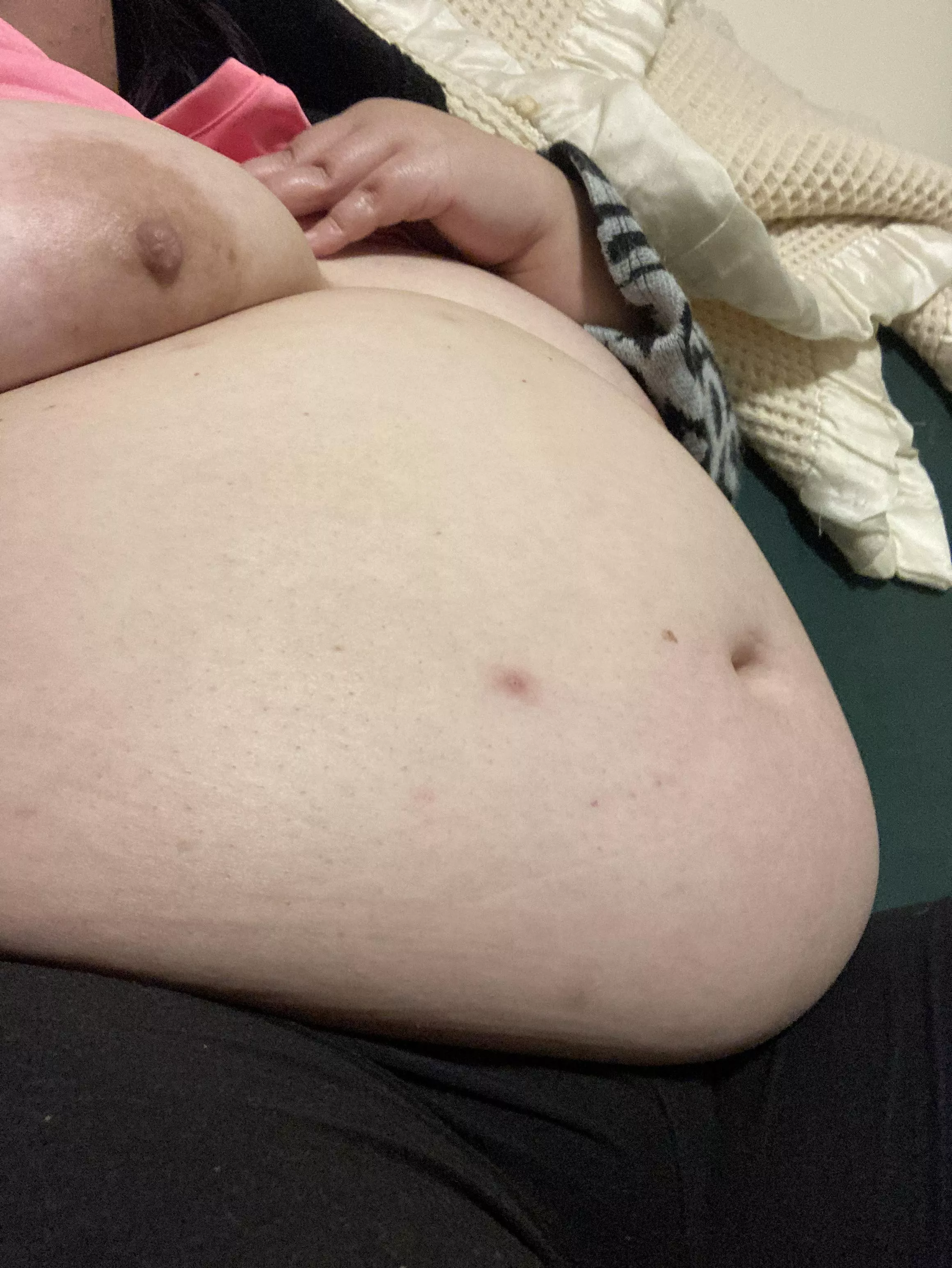 I was so stuffed last night. Hereâ€™s my belly afterwards. I posted the vid on my OF. posted by BrattyCurvyAsian