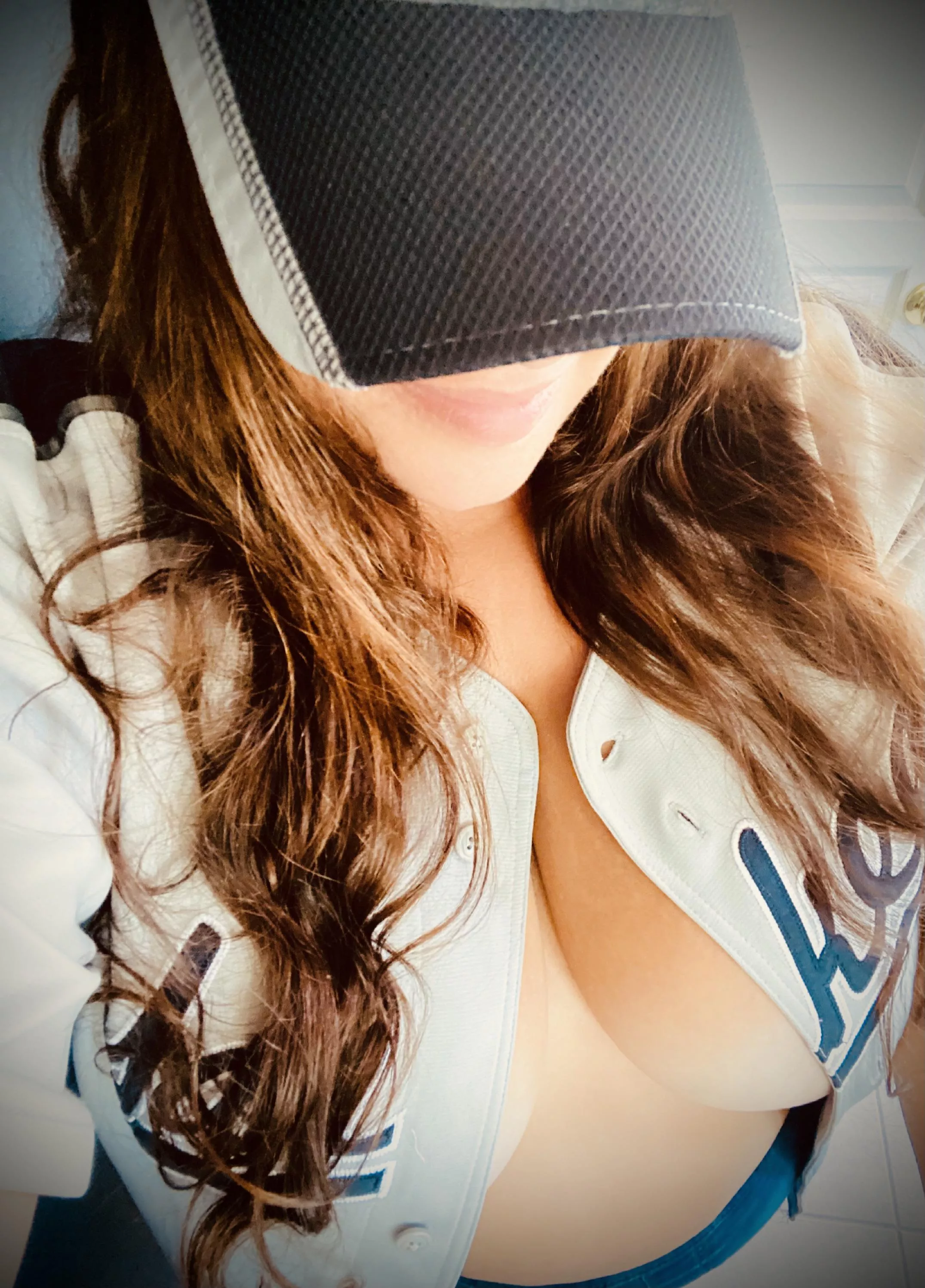 If you see me out today, I’m wearing my Yankees gear. Nothing wrong with going braless under a Jersey, right? (F) posted by Hotwife_Lisa